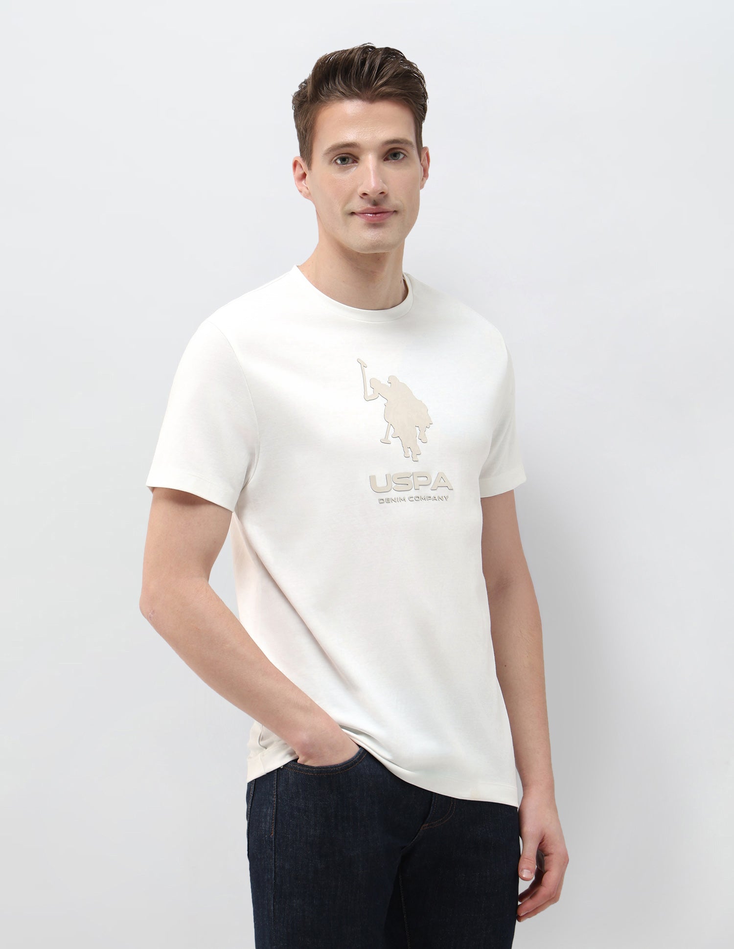 Black & Gold Brand Embossed Slim Fit T-Shirt Ivory - U.S. Polo Assn. India | Large