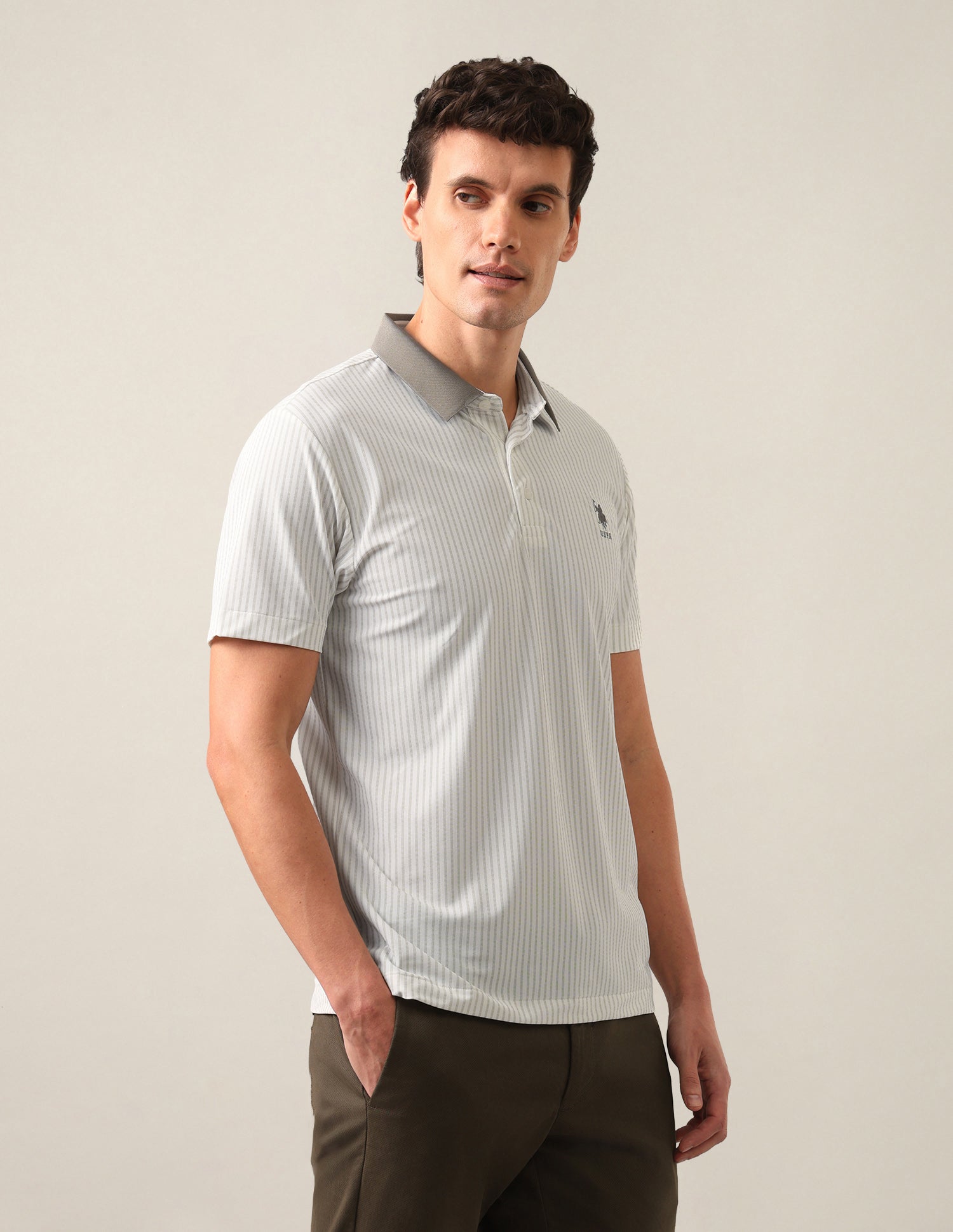 Vertical Striped Slim Fit Polo Shirt Olive - U.S. Polo Assn. India | Large