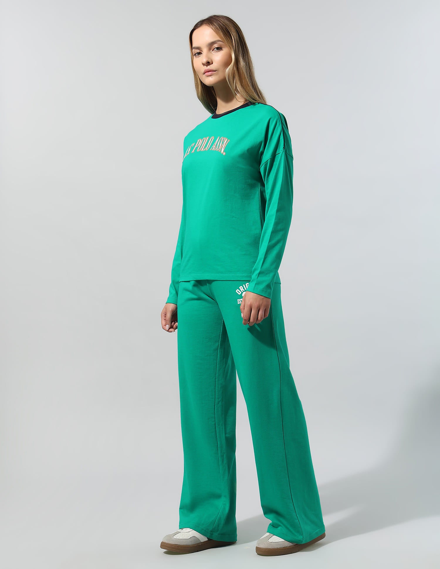 Drop Shoulder Full Sleeves T-Shirt With Wide Leg Pants Green - U.S. Polo Assn. India | Large
