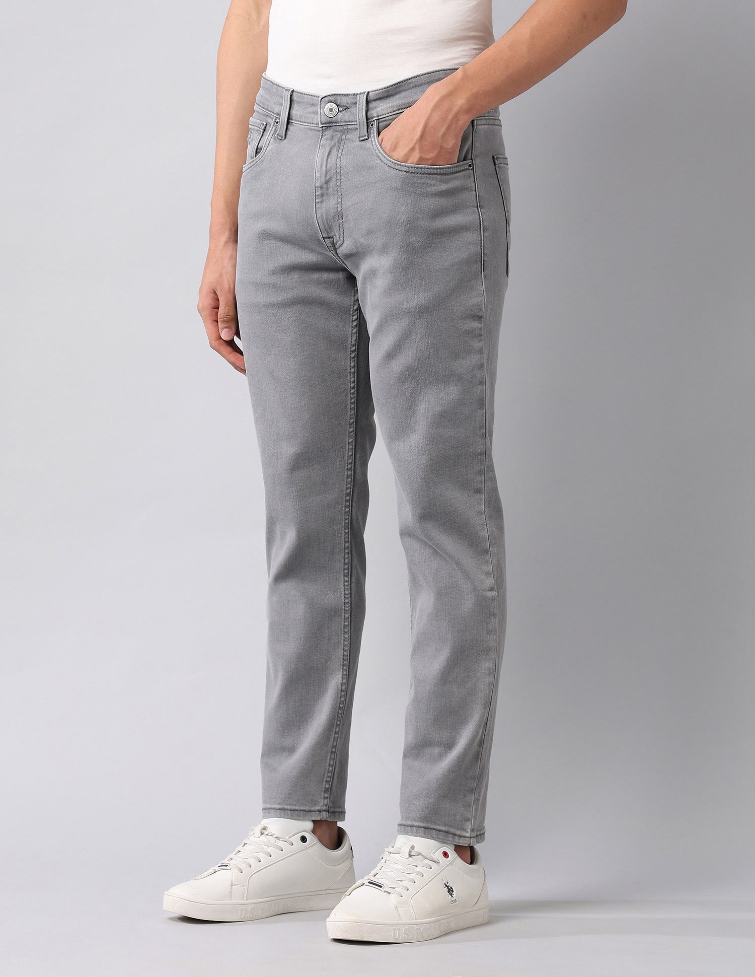 Cole Comfort Cropped Fit Grey Jeans Light Grey - U.S. Polo Assn. India | Large