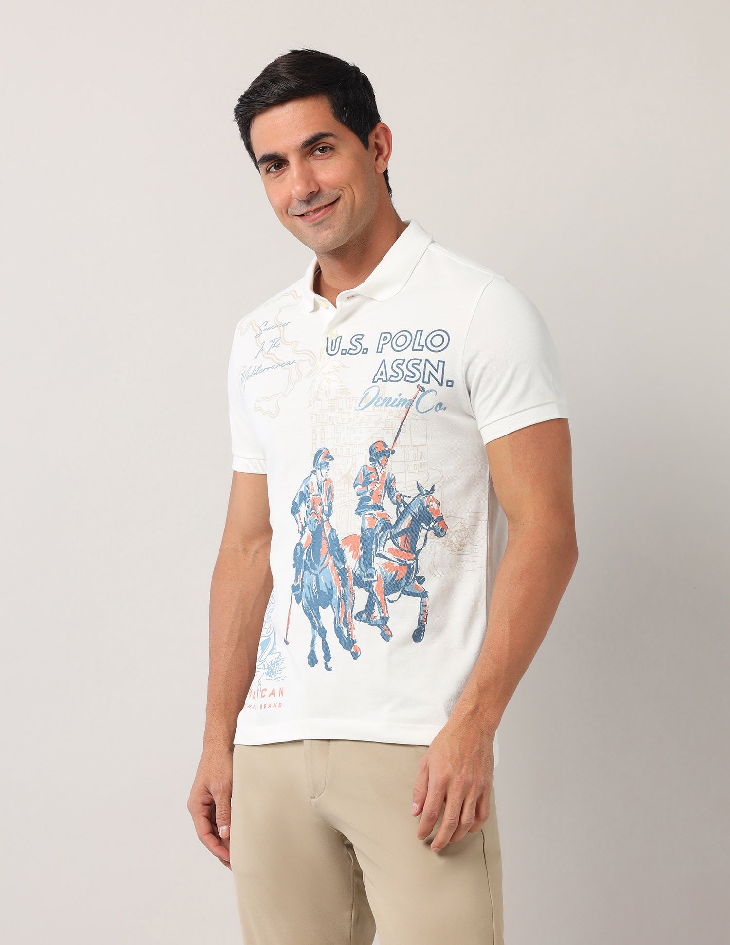 Muscle Fit Americana Polo Shirt Beige - U.S. Polo Assn. India | Large