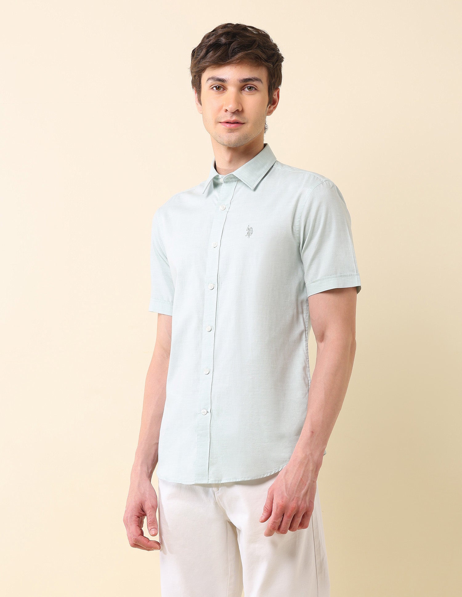 Pure Cotton Tailored Fit Shirt Green - U.S. Polo Assn. India | Large