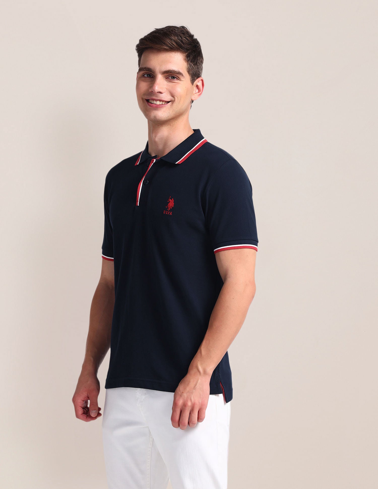 Tipped Collar Slim Polo Shirt Navy - U.S. Polo Assn. India | Large