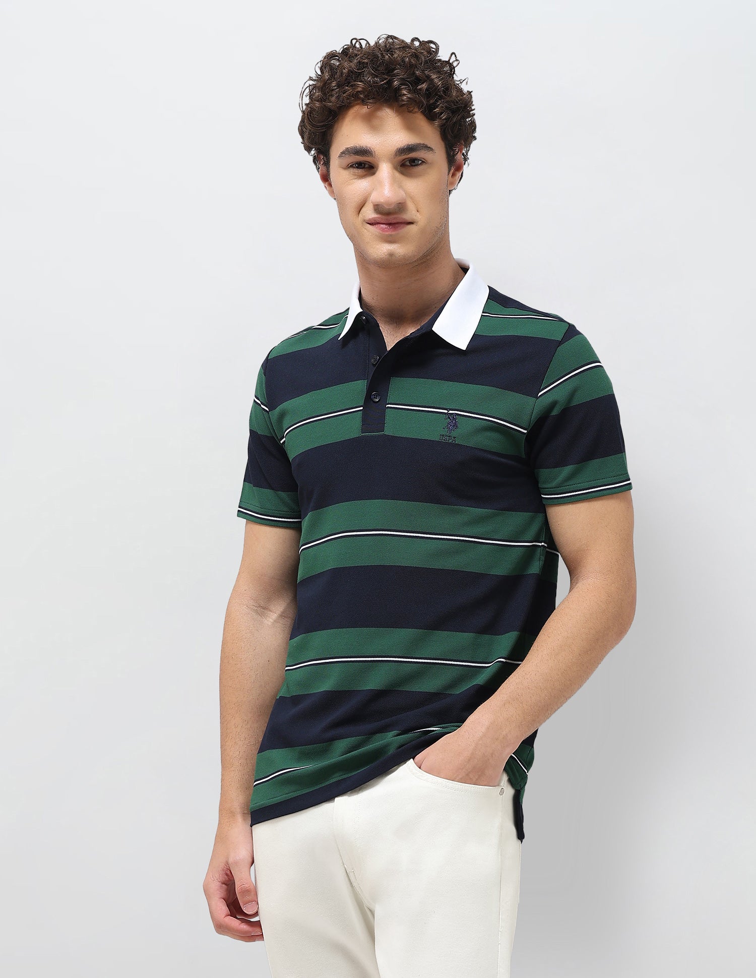 Horizontal Striped Slim Fit Polo Shirt Green - U.S. Polo Assn. India | Large