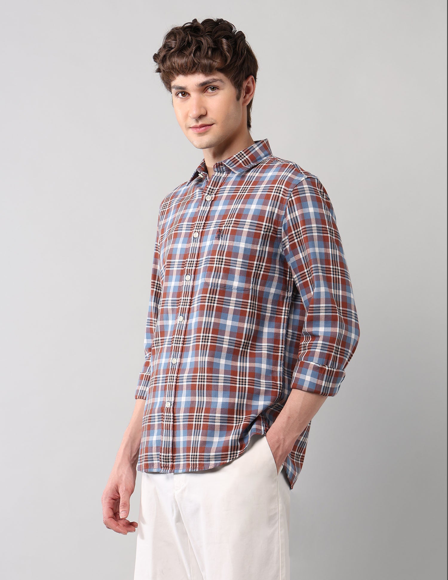 Plaid Checked Pure Cotton Shirt Rust - U.S. Polo Assn. India | Large