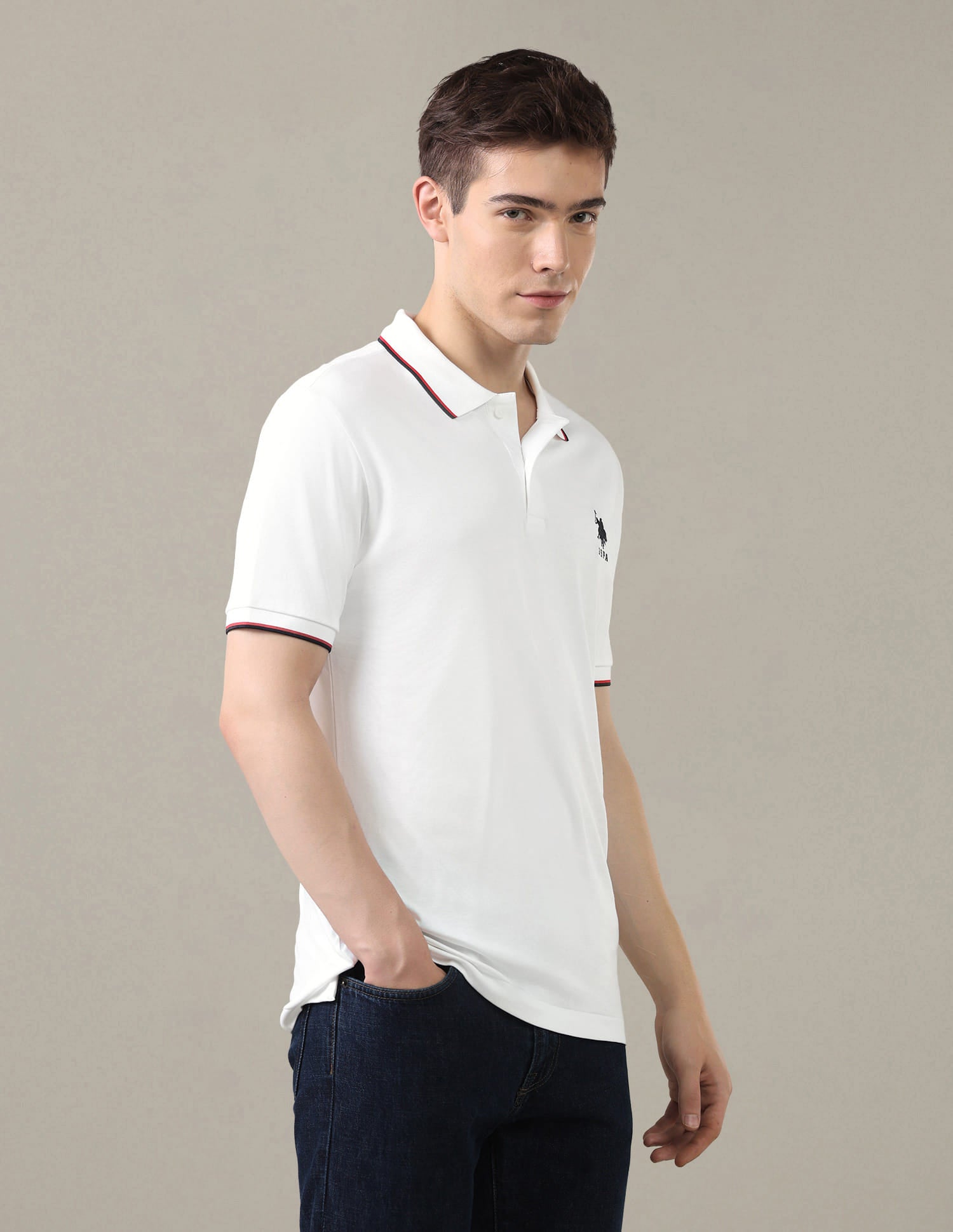 Solid Slim Fit Polo Shirt White - U.S. Polo Assn. India | Large