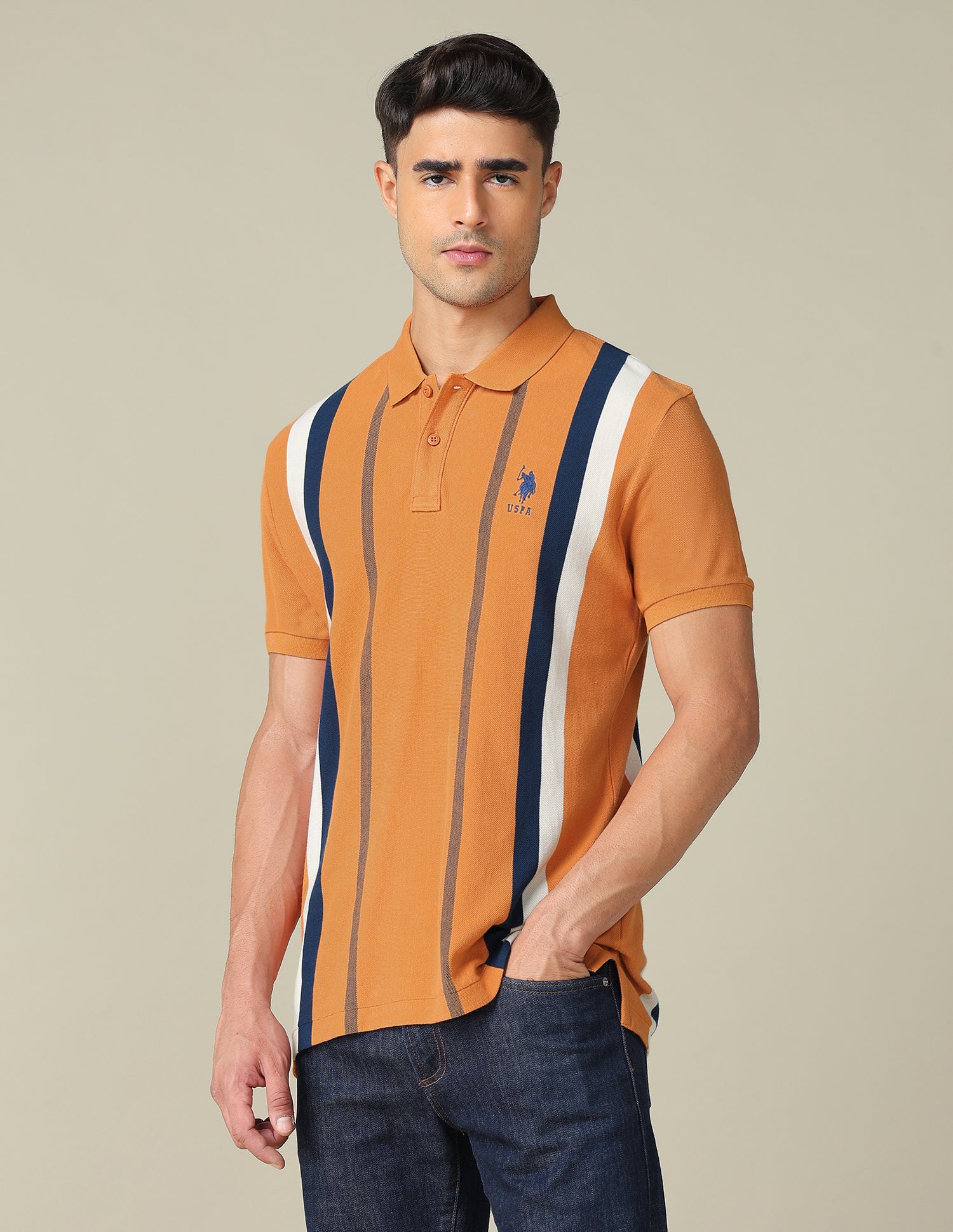 Vertical Striped Regular Fit Polo Shirt Mustard - U.S. POLO ASSN. | Large