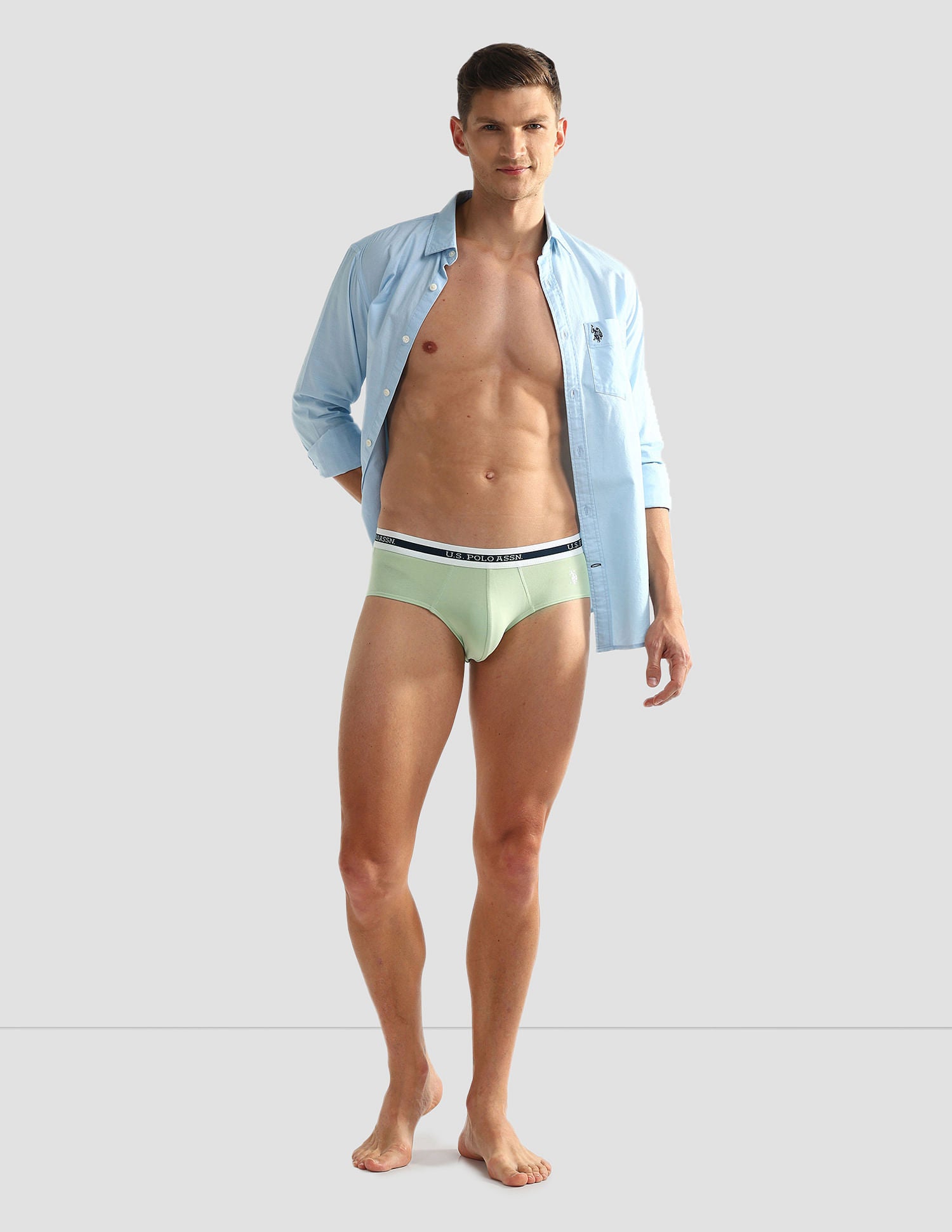 Elasticized Waist OEB09 Briefs - Pack Of 2 Pastel Peach and Pastel Green - U.S. POLO ASSN. | Large