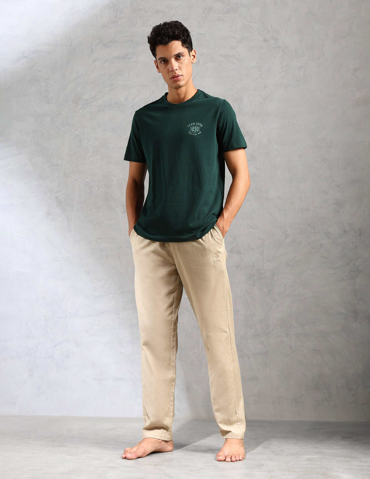 Comfort Fit Solid Cotton IYAL Lounge T-Shirt - Pack Of 2 Deep Green and Deep Grey - U.S. POLO ASSN. | Large