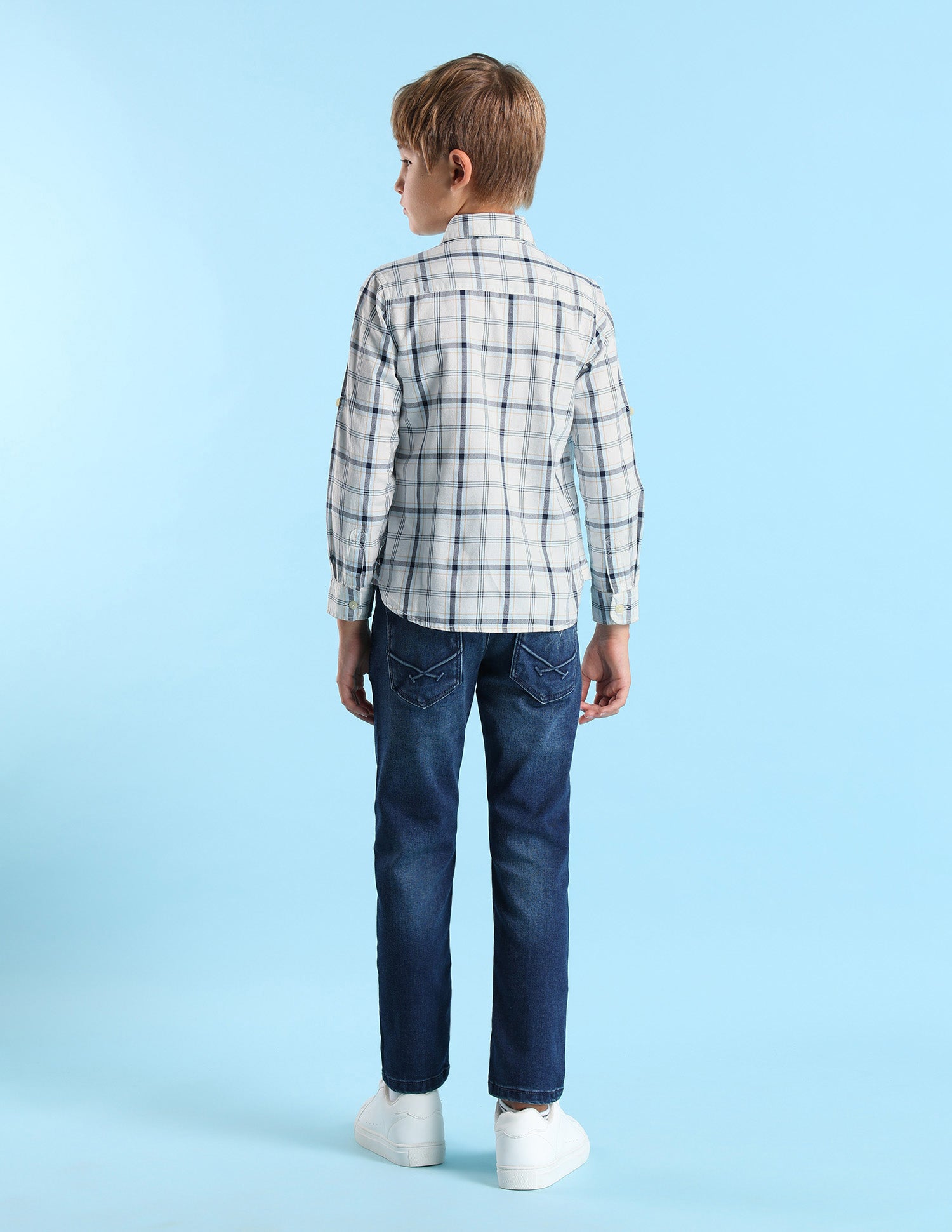 Boys Grid Tattersall Checked Regular Fit Shirt White - U.S. POLO ASSN. | Large