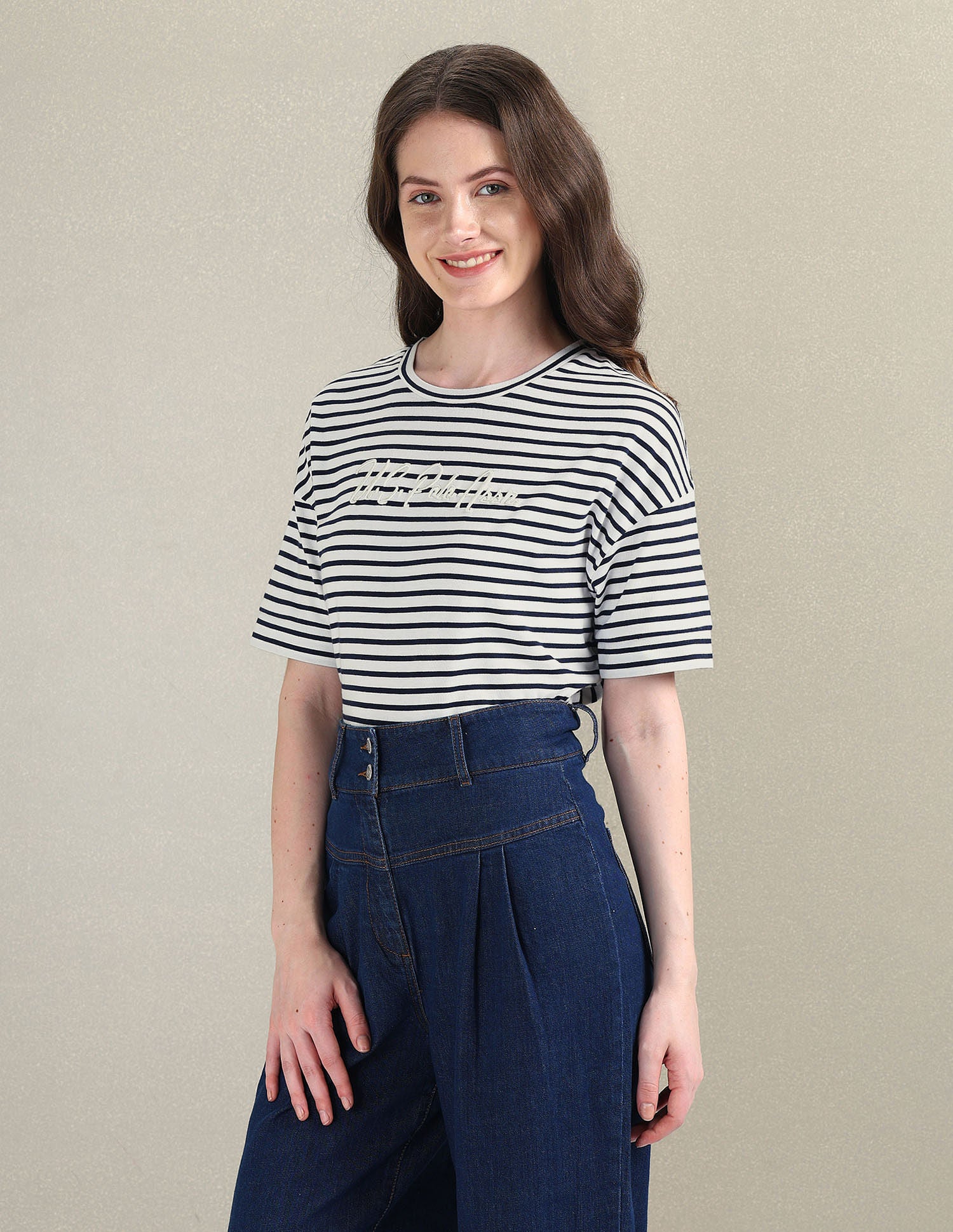 Pure Cotton Horizontal Stripe T-Shirt White - U.S. Polo Assn. India | Large