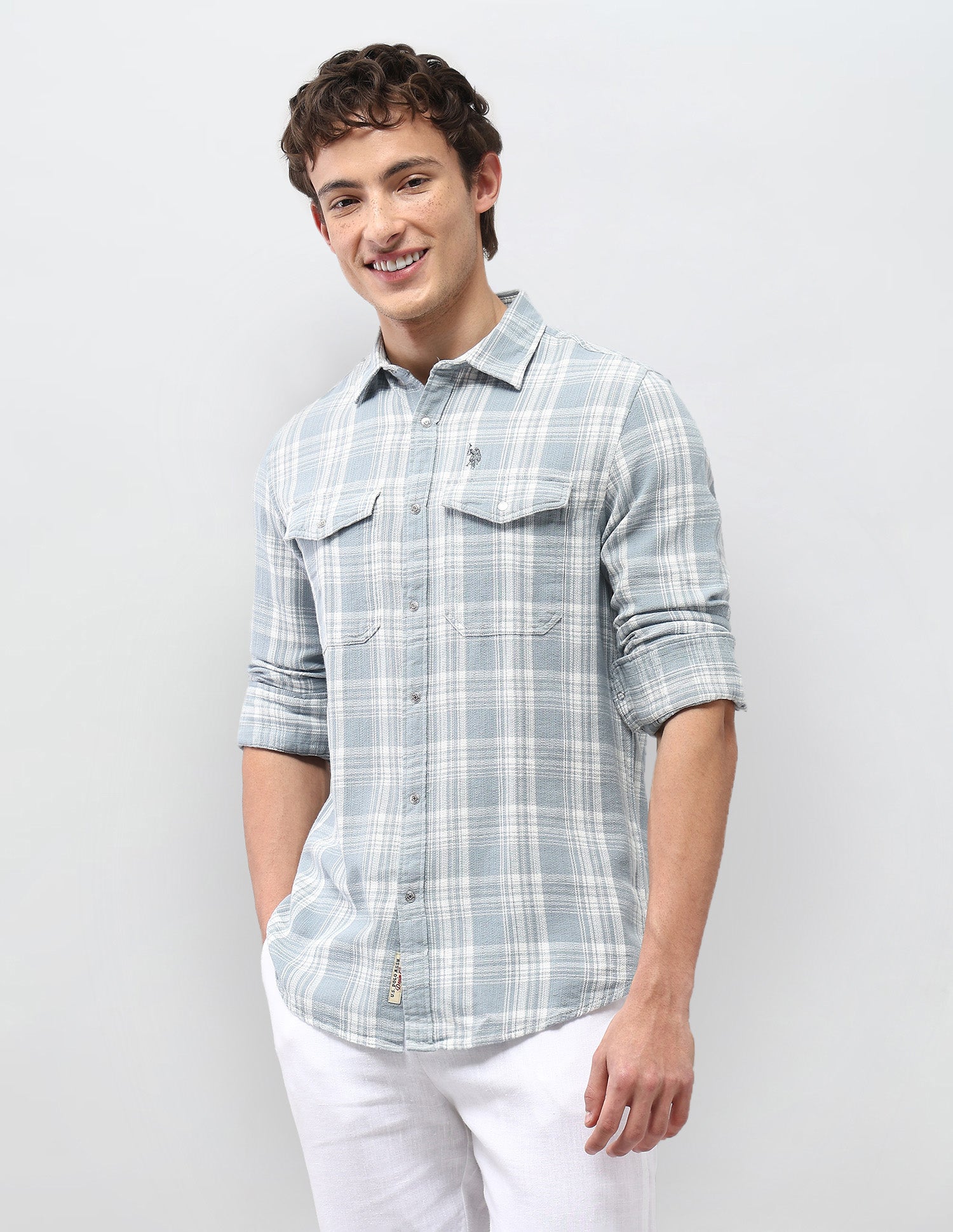Motel On The Coast Self Design Plaid Checked Shirt Blue - U.S. Polo Assn. India | Large