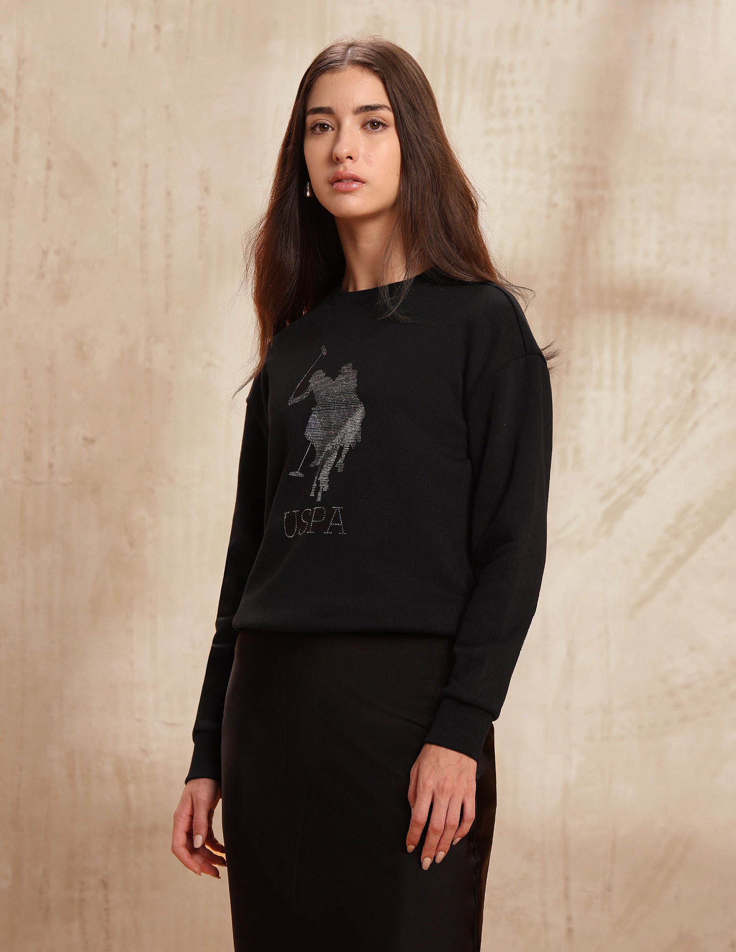 Drop Shoulder Brand Printed Sweatshirt Black - U.S. POLO ASSN. | Large