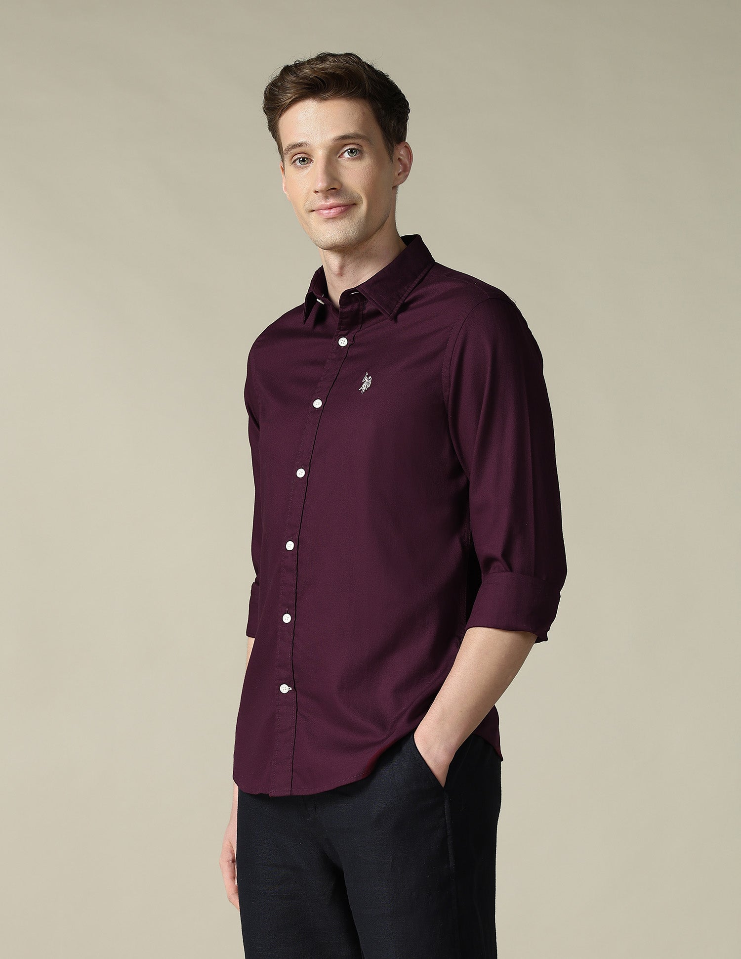 Textured Tailored Fit Shirt Maroon - U.S. Polo Assn. India | Large