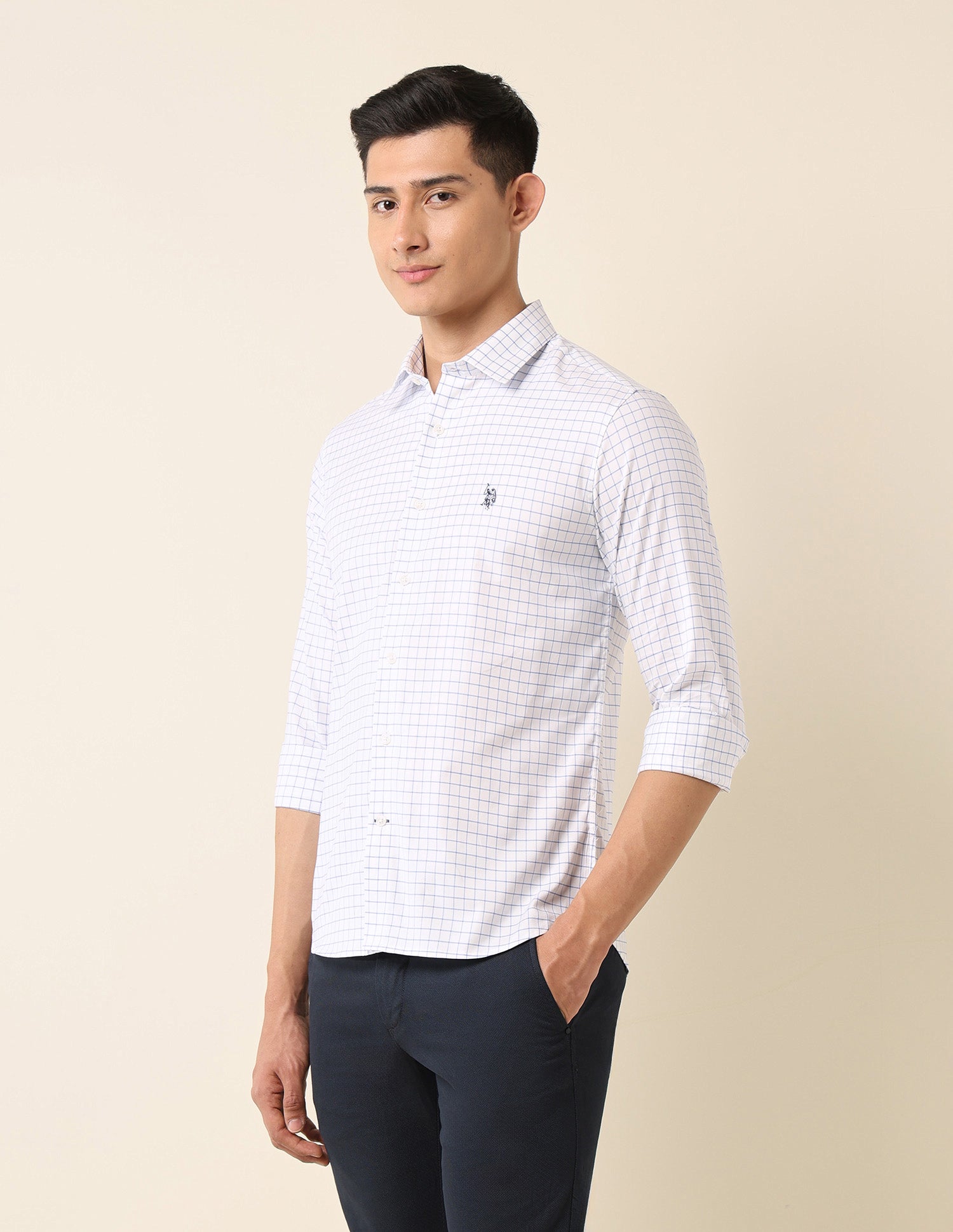Tailored Fit Graph Checked Shirt Blue - U.S. Polo Assn. India | Large