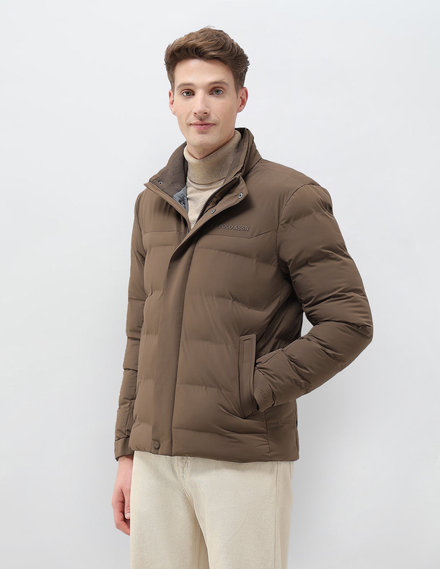 High Neck Regular Fit Smartheat Jacket Brown - U.S. POLO ASSN. | Large