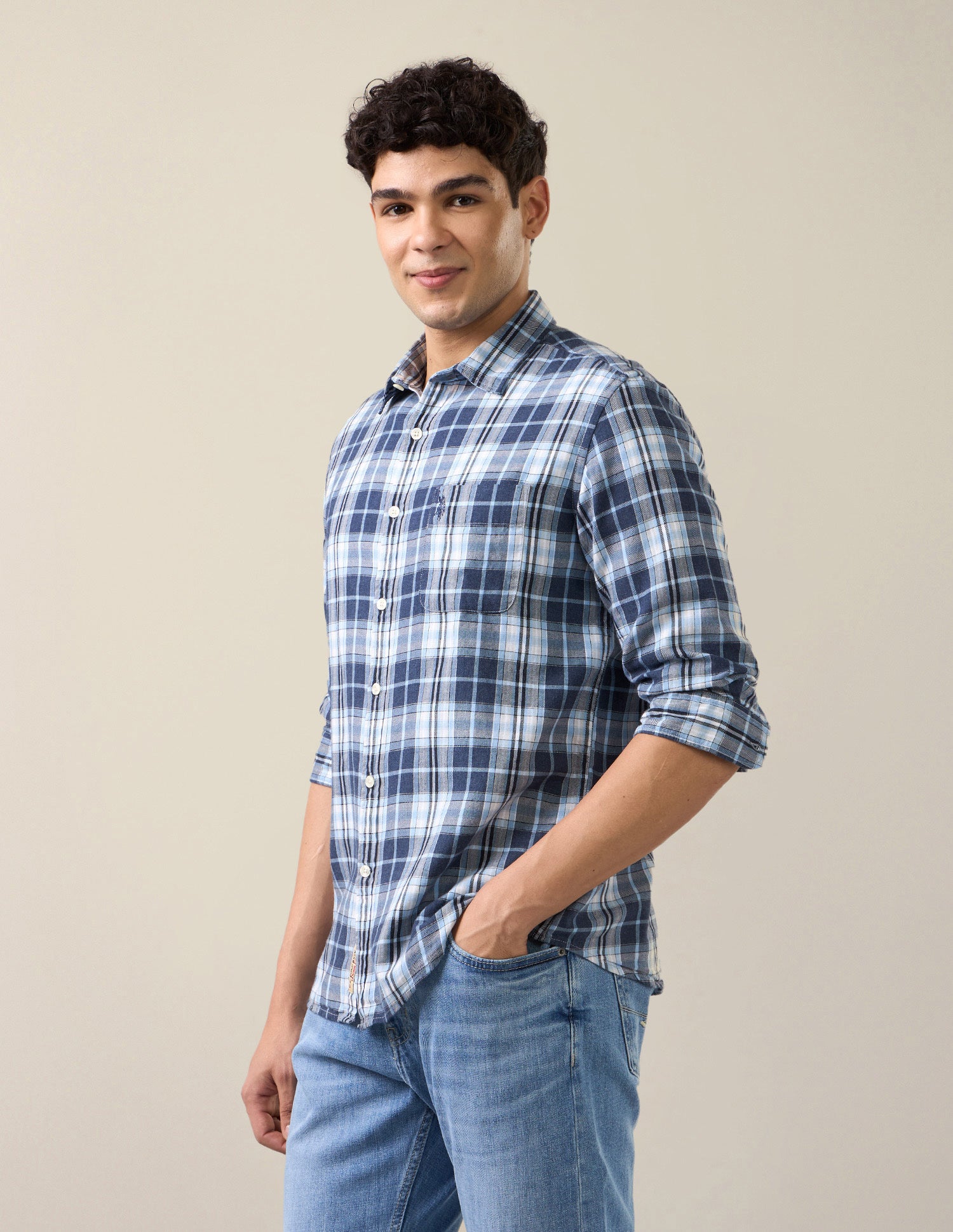 Plaid Checked Twill Shirt Blue - U.S. Polo Assn. India | Large