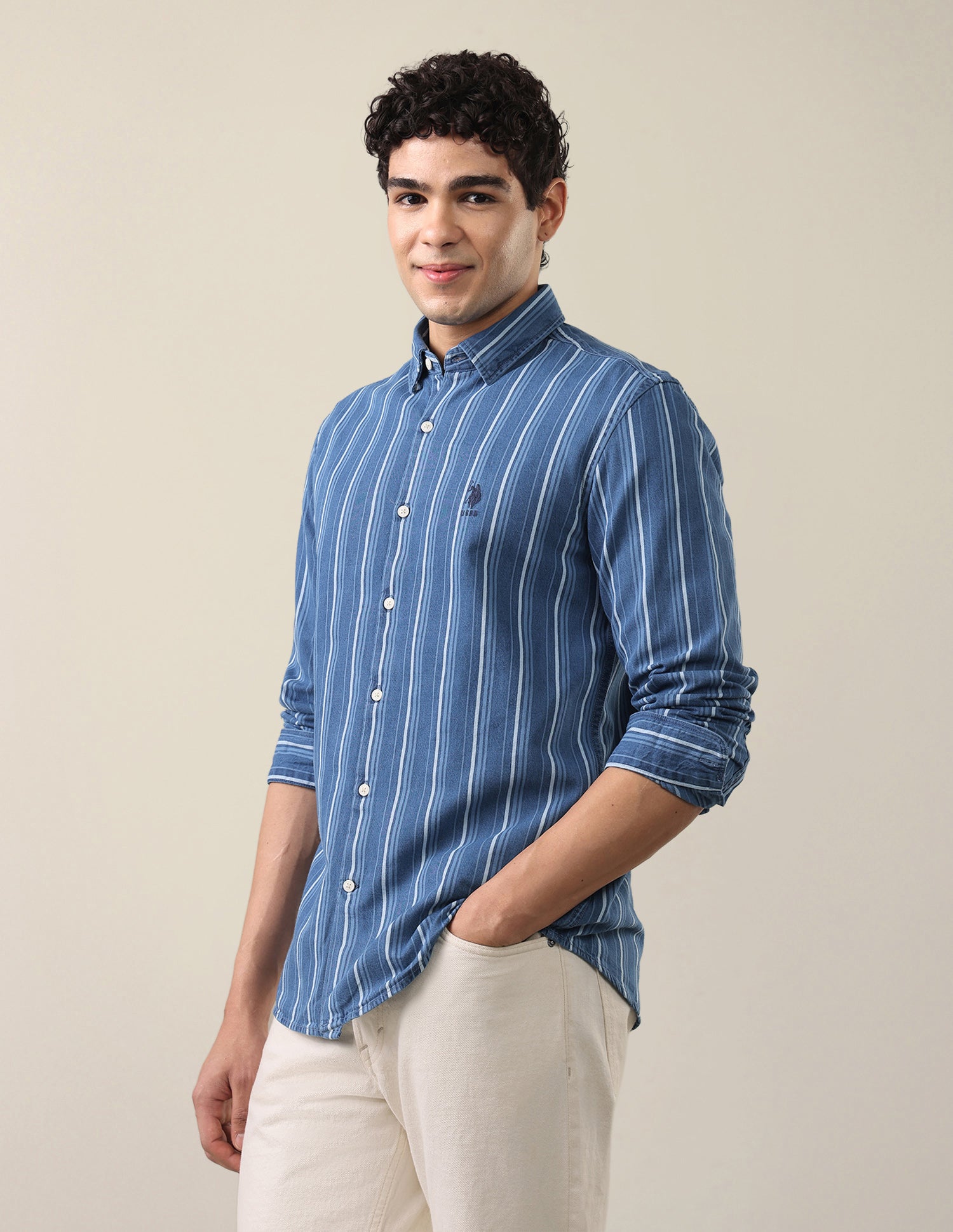 Vertical Striped Regular Fit Shirt Indigo - U.S. Polo Assn. India | Large