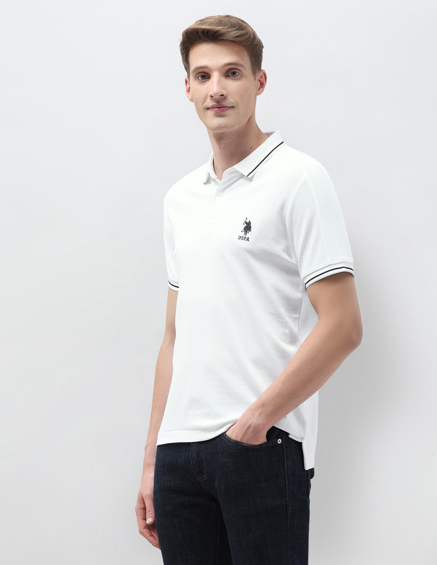 Textured Regular Fit Polo Shirt White - U.S. POLO ASSN. | Large