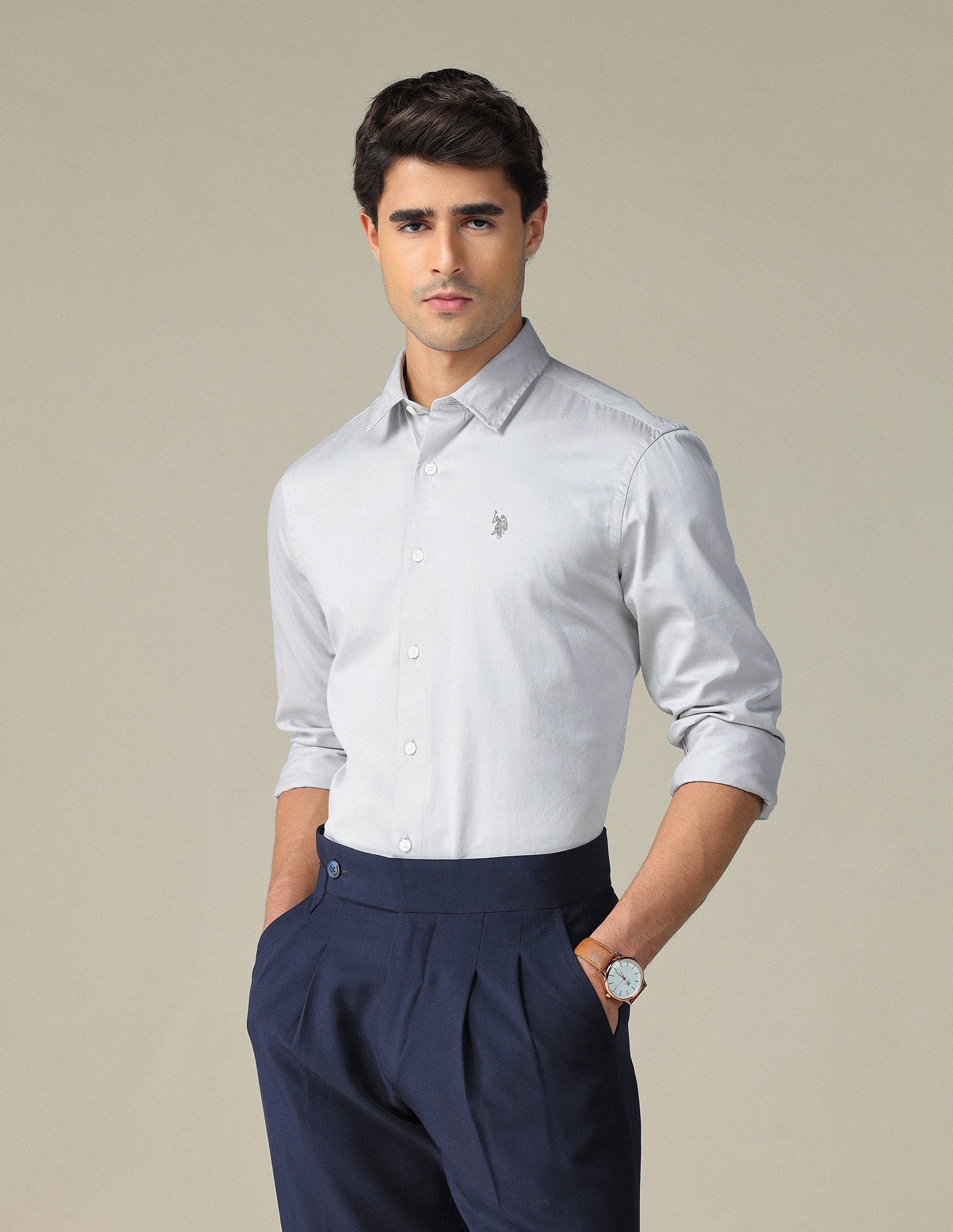 Pure Cotton Satin Shirt Grey - U.S. POLO ASSN. | Large