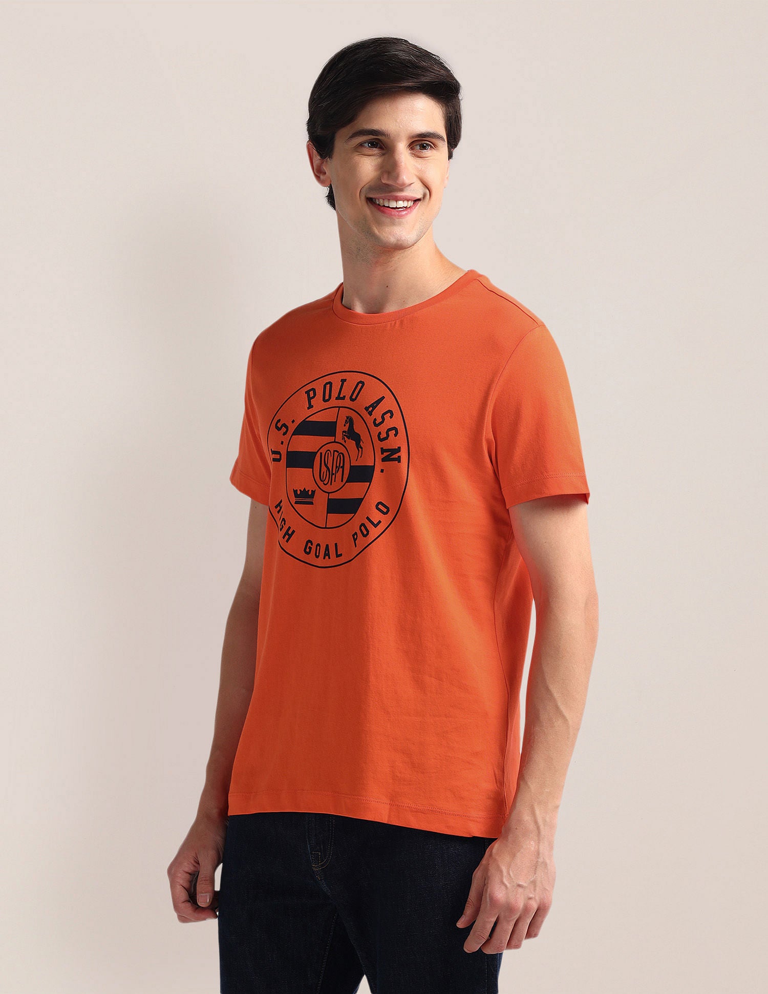Round Neck Graphic Print T-Shirt Rust - U.S. Polo Assn. India | Large