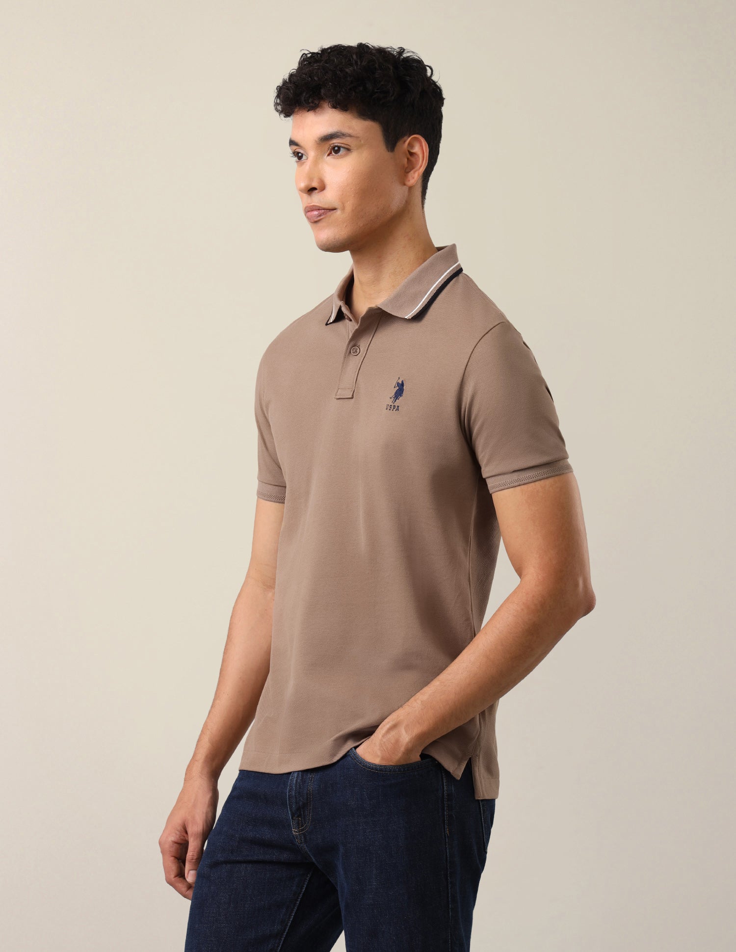 Brand Embroidered Slim Fit Polo Shirt Light Brown - U.S. Polo Assn. India | Large