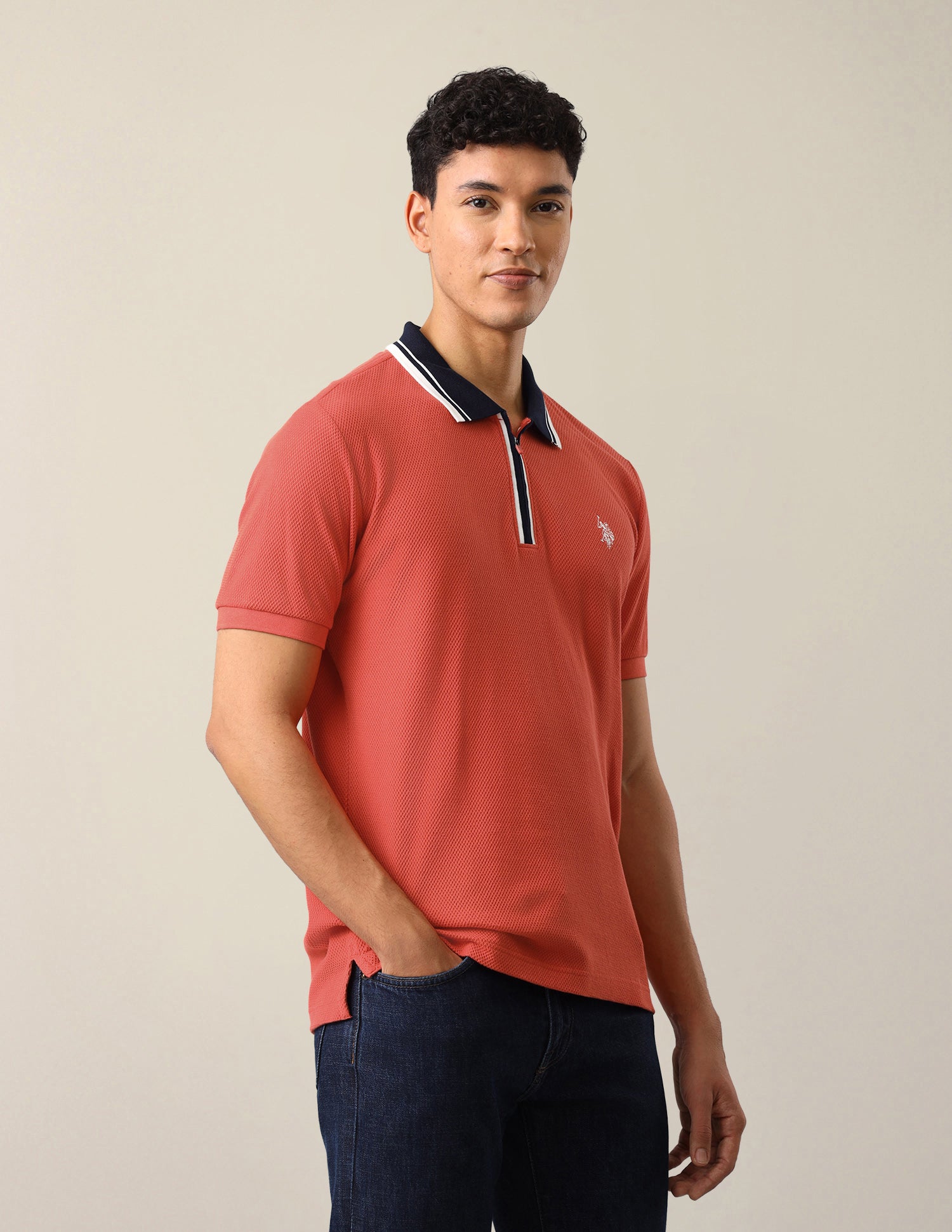 Textured Slim Fit Polo Shirt Red - U.S. Polo Assn. India | Large