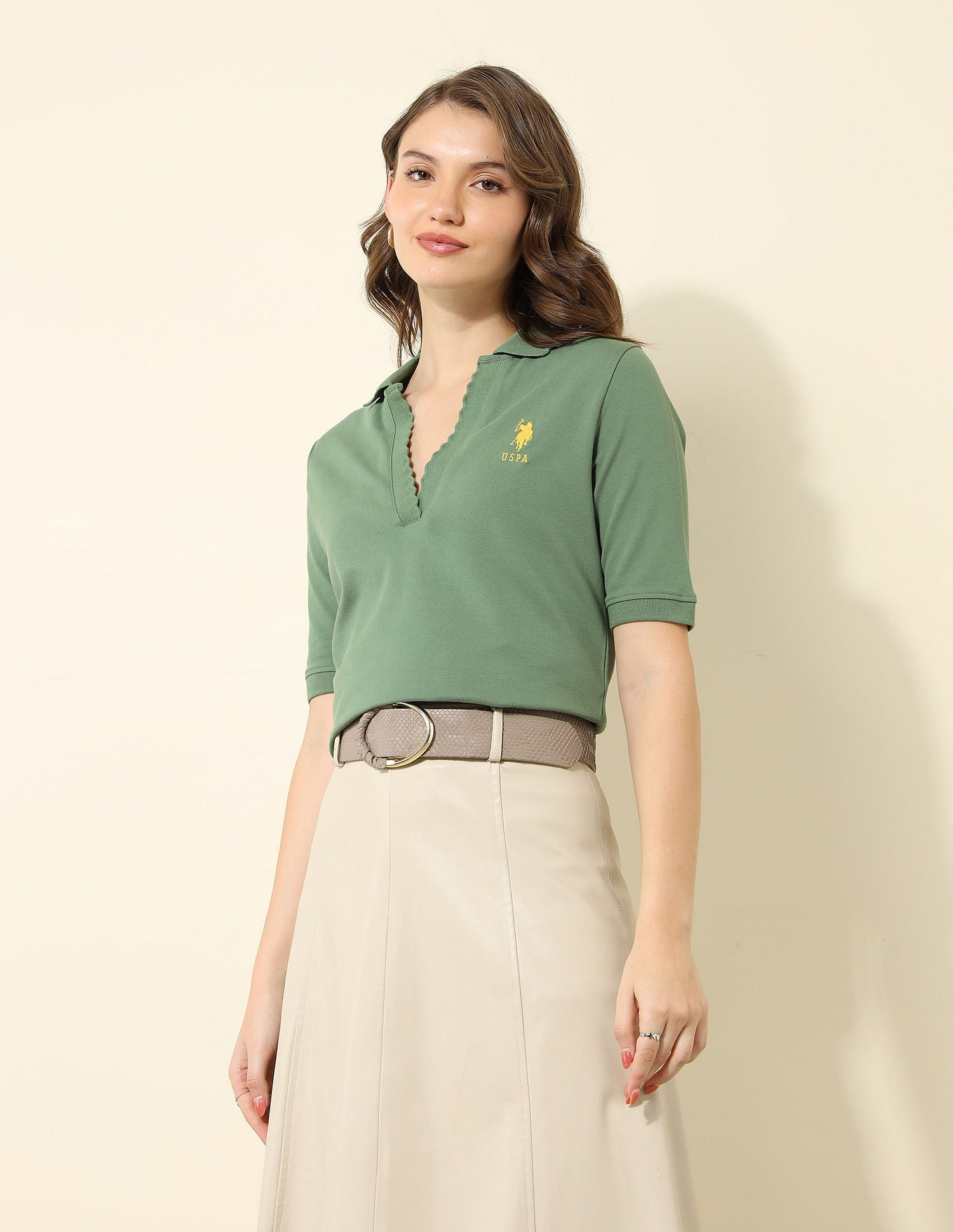Regular Fit Solid Polo Shirt Light Olive - U.S. Polo Assn. India | Large