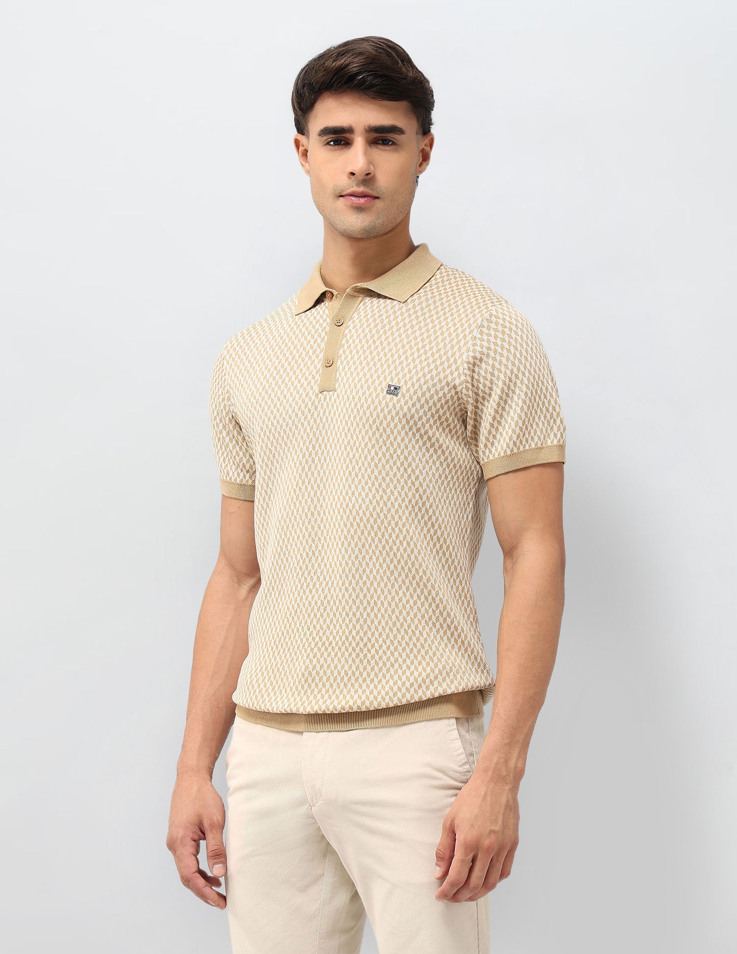 Geometric Patterned Knit T-Shirt Dark Brown - U.S. POLO ASSN. | Large