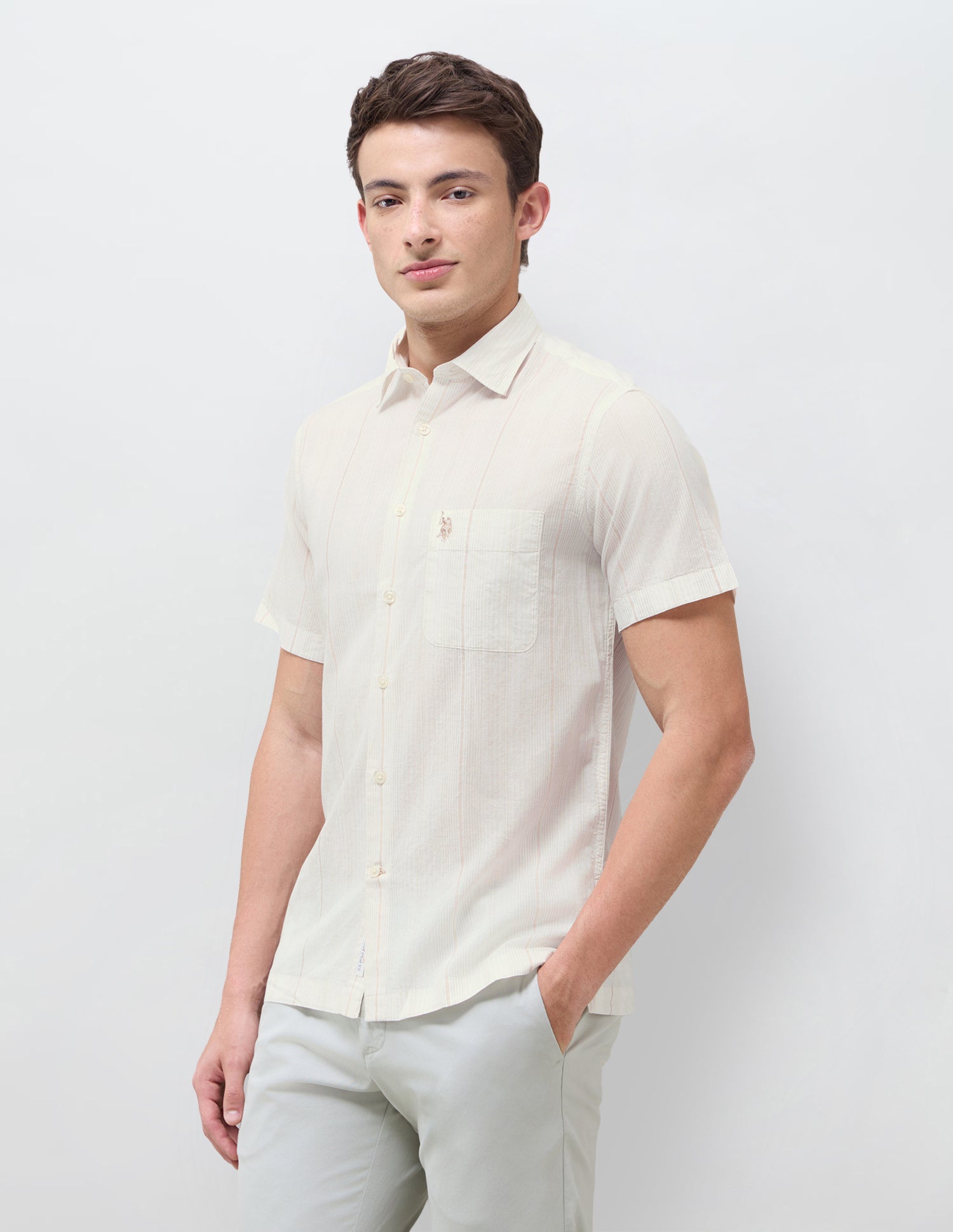 Vertical Striped Regular Fit Shirt Beige - U.S. Polo Assn. India | Large
