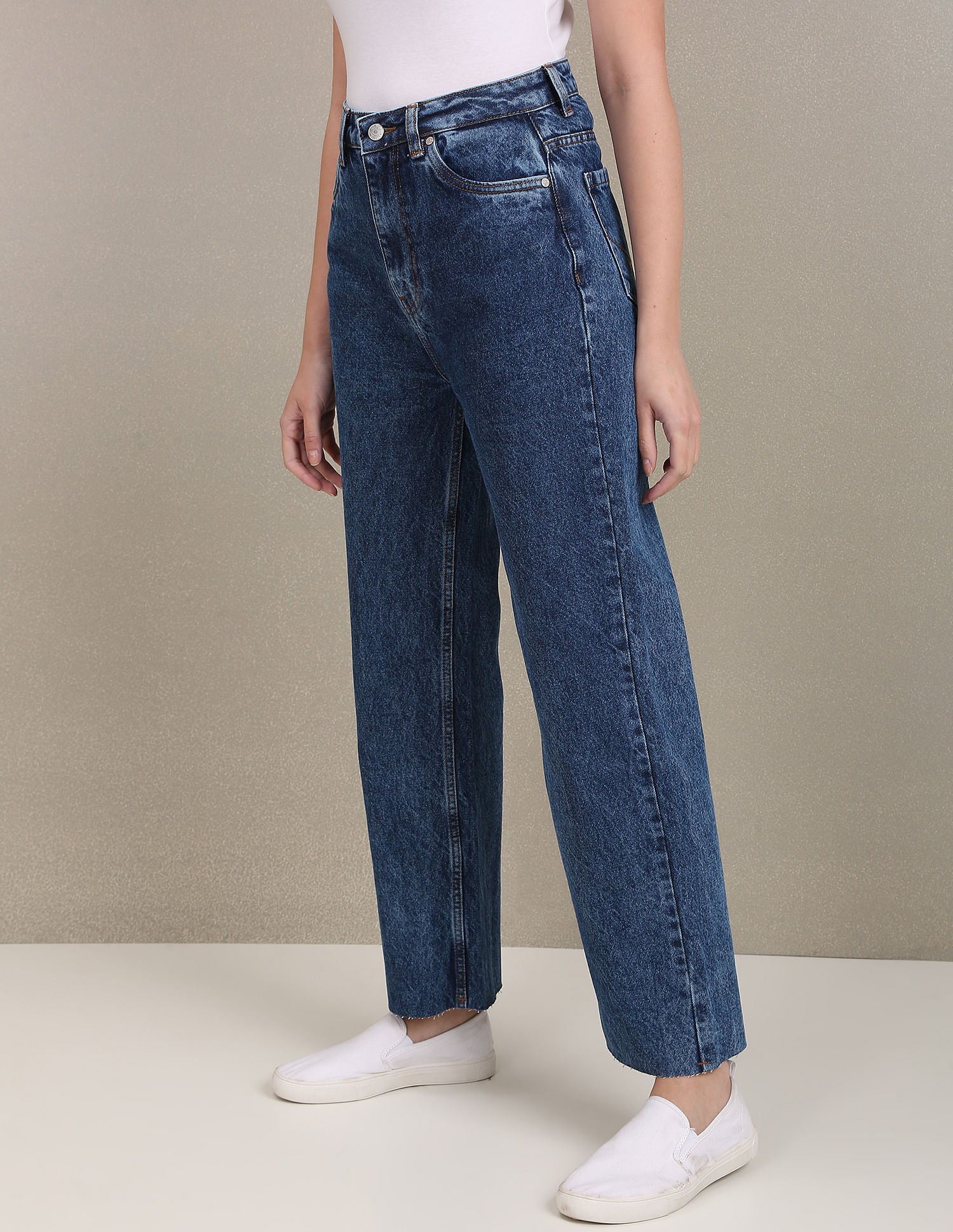 Acid Wash Unfinished Hem Wide Leg Jeans Dark Blue - U.S. Polo Assn. India | Large
