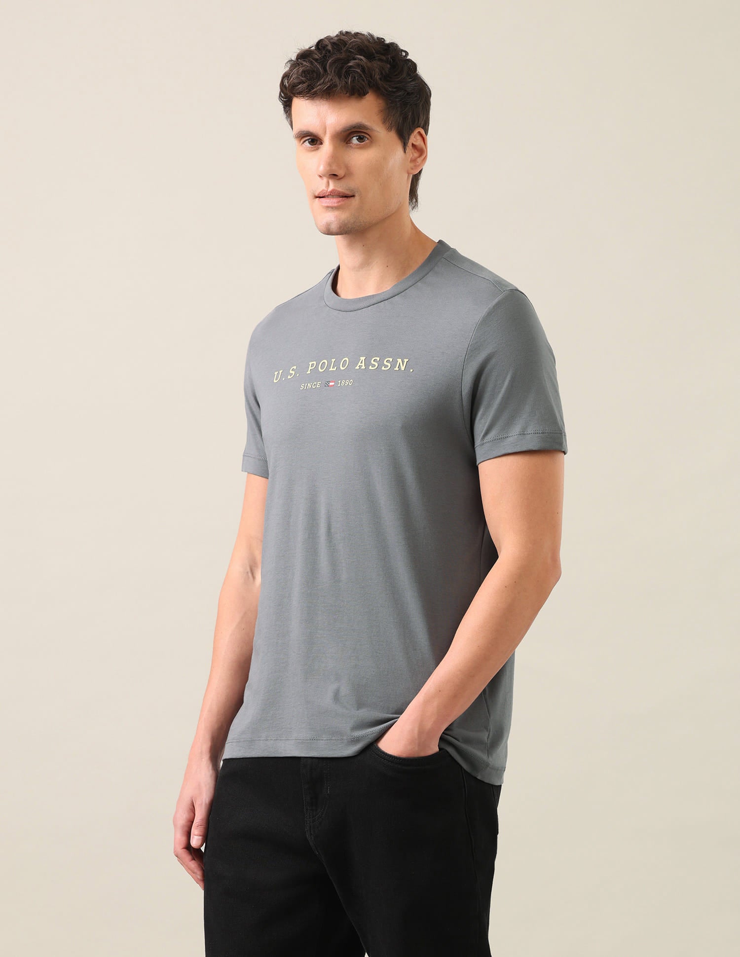 Brand Embossed Regular Fit T-Shirt Dark Grey - U.S. Polo Assn. India | Large