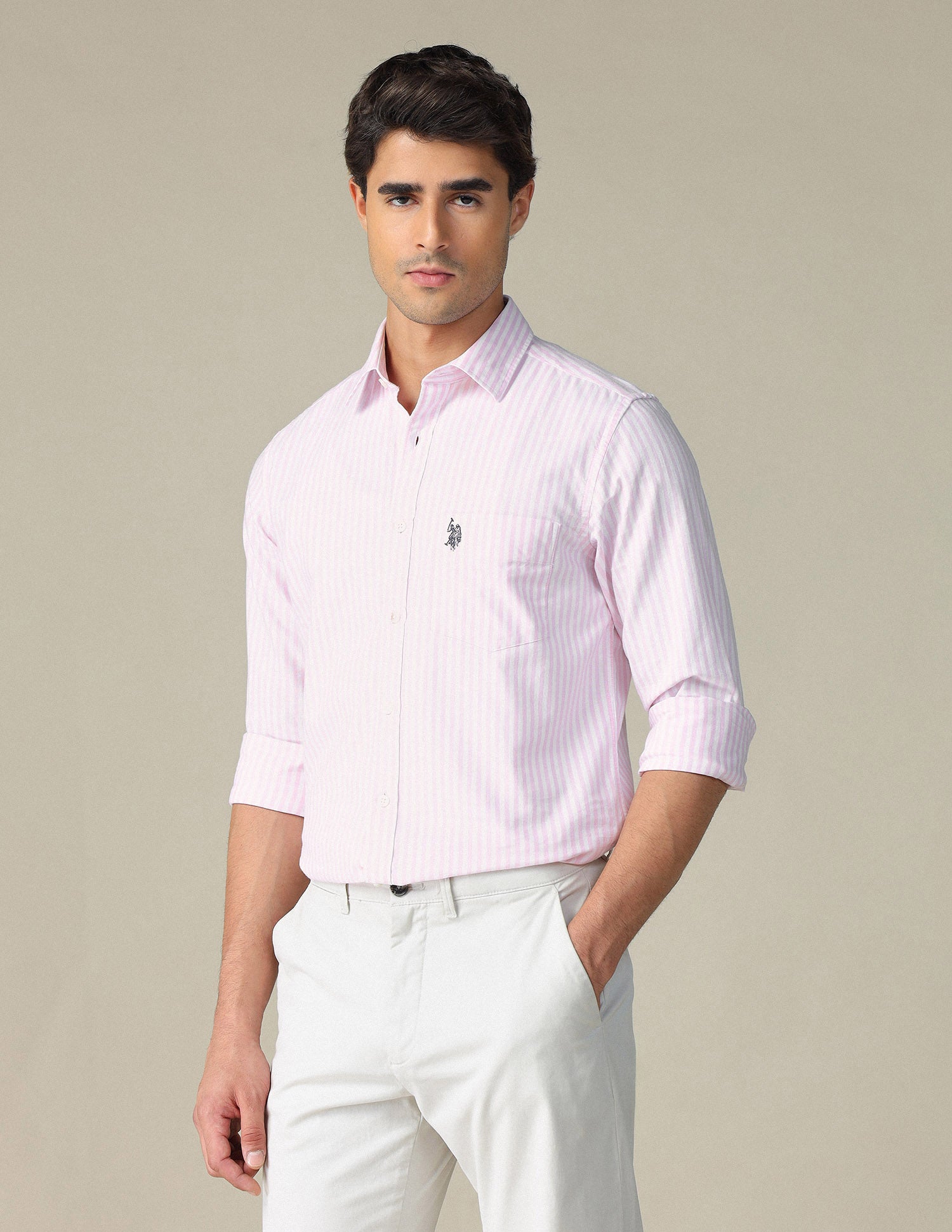 Pure Cotton Vertical Striped Shirt Pink - U.S. POLO ASSN. | Large