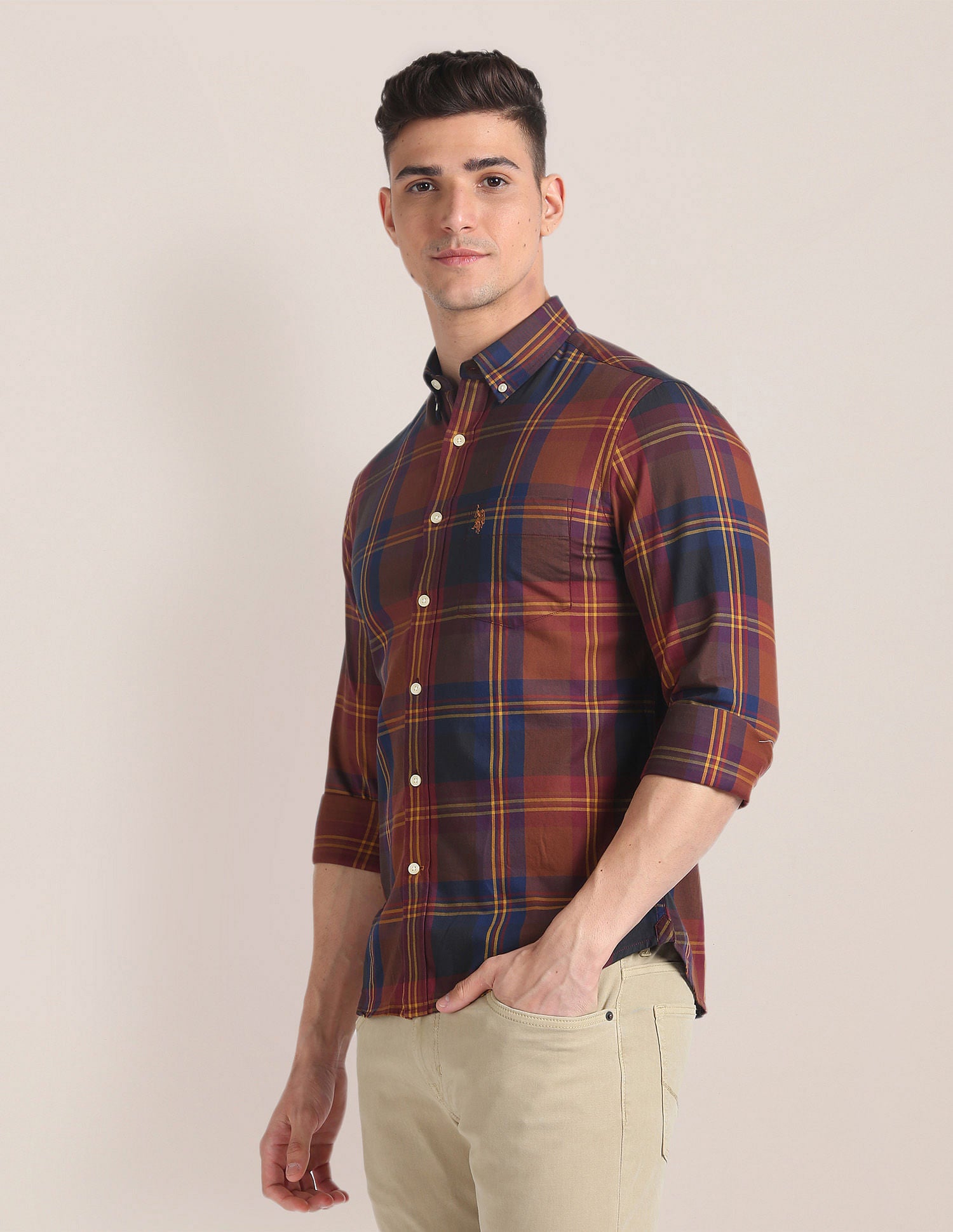 Premium Cotton Tartan Check Shirt Maroon - U.S. Polo Assn. India | Large