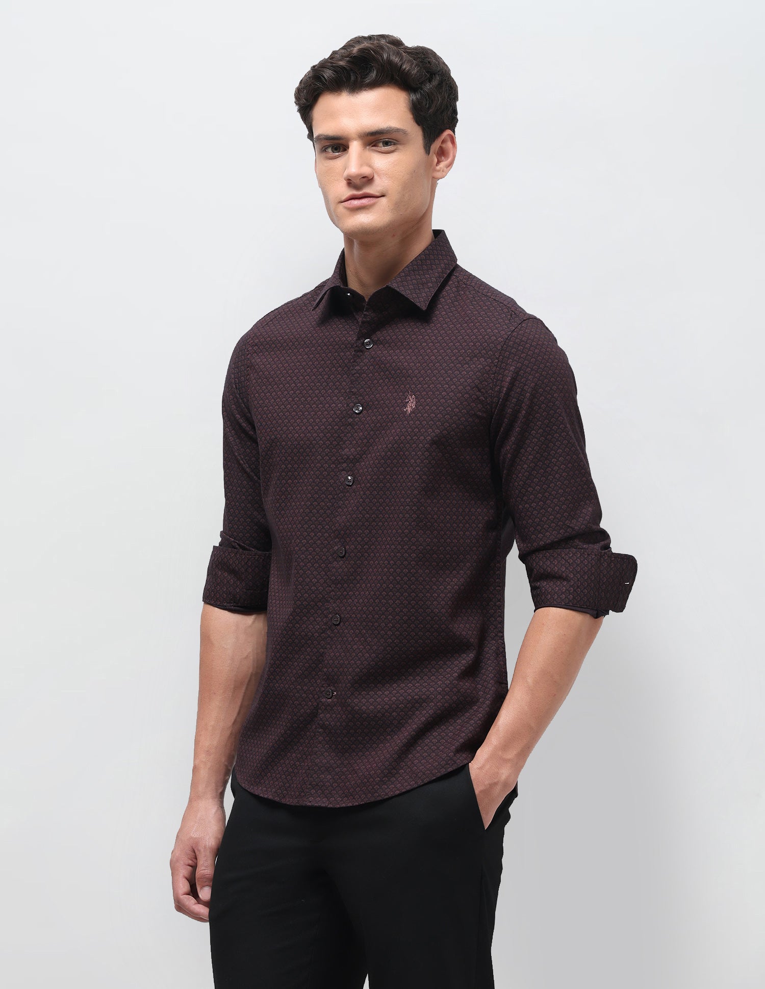 Dobby Regular Fit Shirt Maroon - U.S. Polo Assn. India | Large