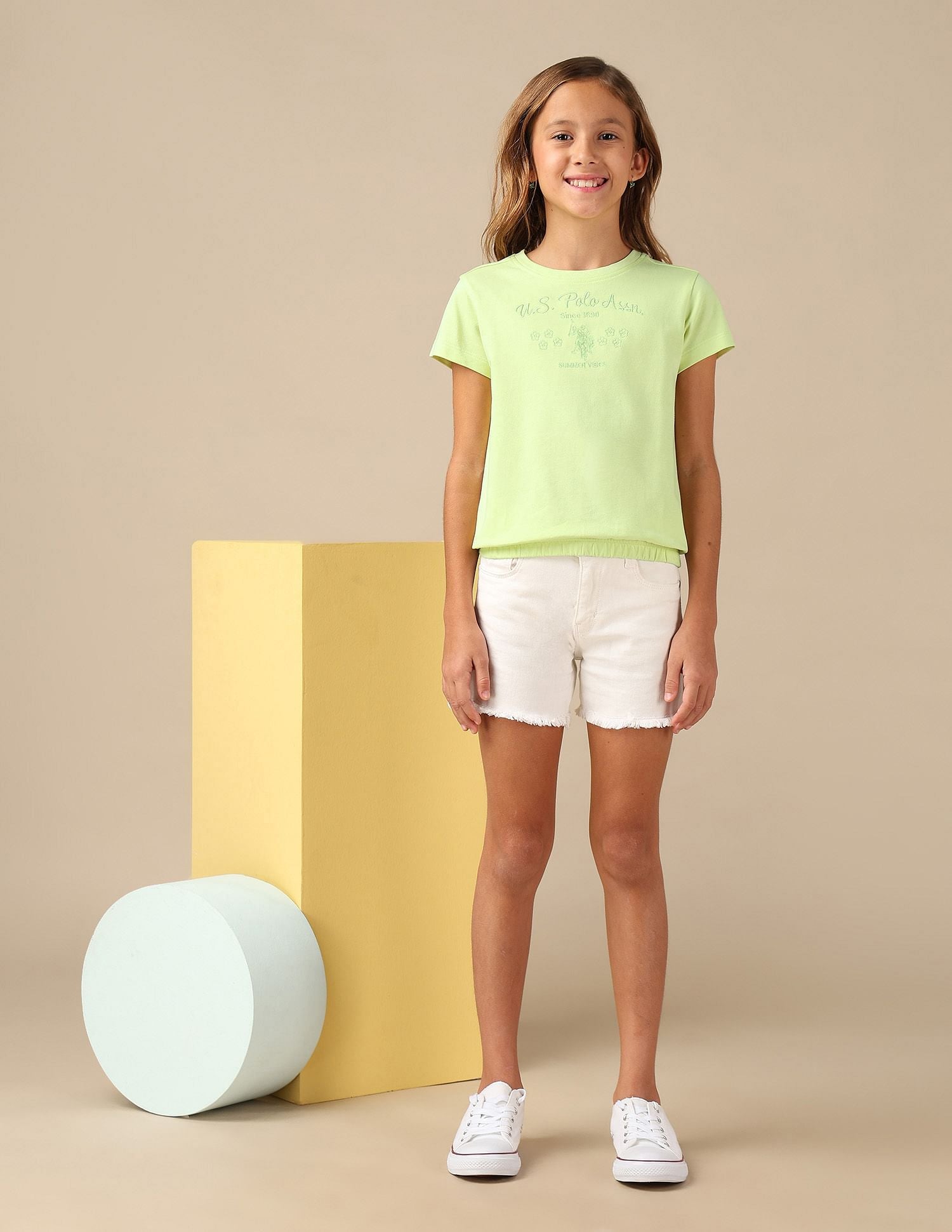 Girls Brand Embroidered Blousan T-Shirt Yellow - U.S. POLO ASSN. | Large