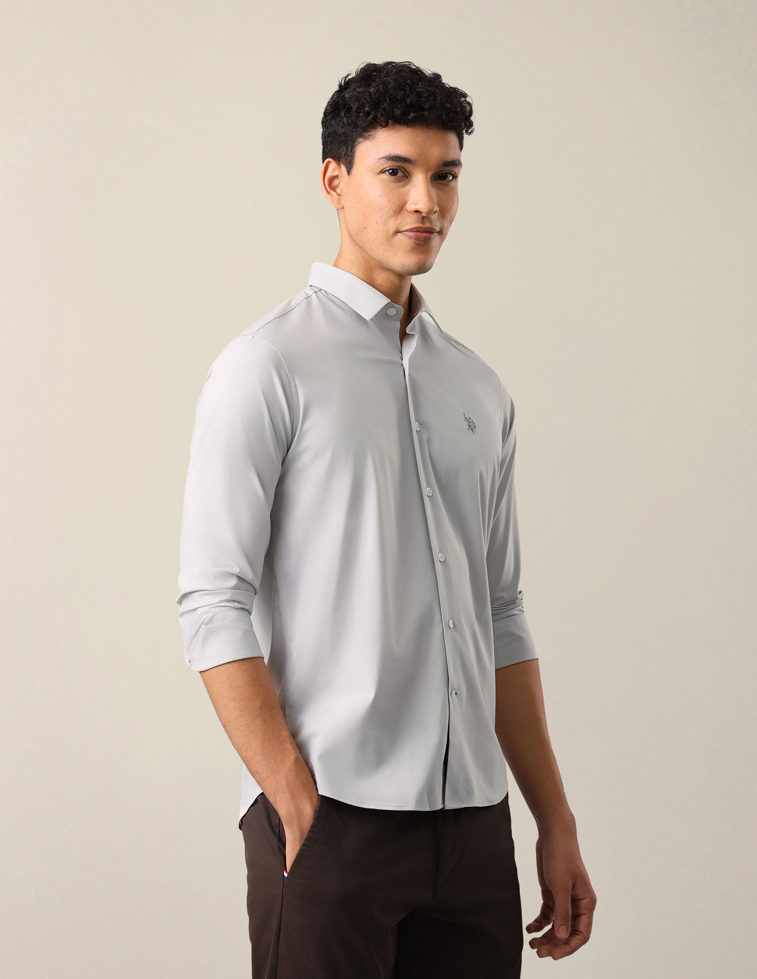 Solid Tailored Fit Shirt Grey - U.S. Polo Assn. India | Large