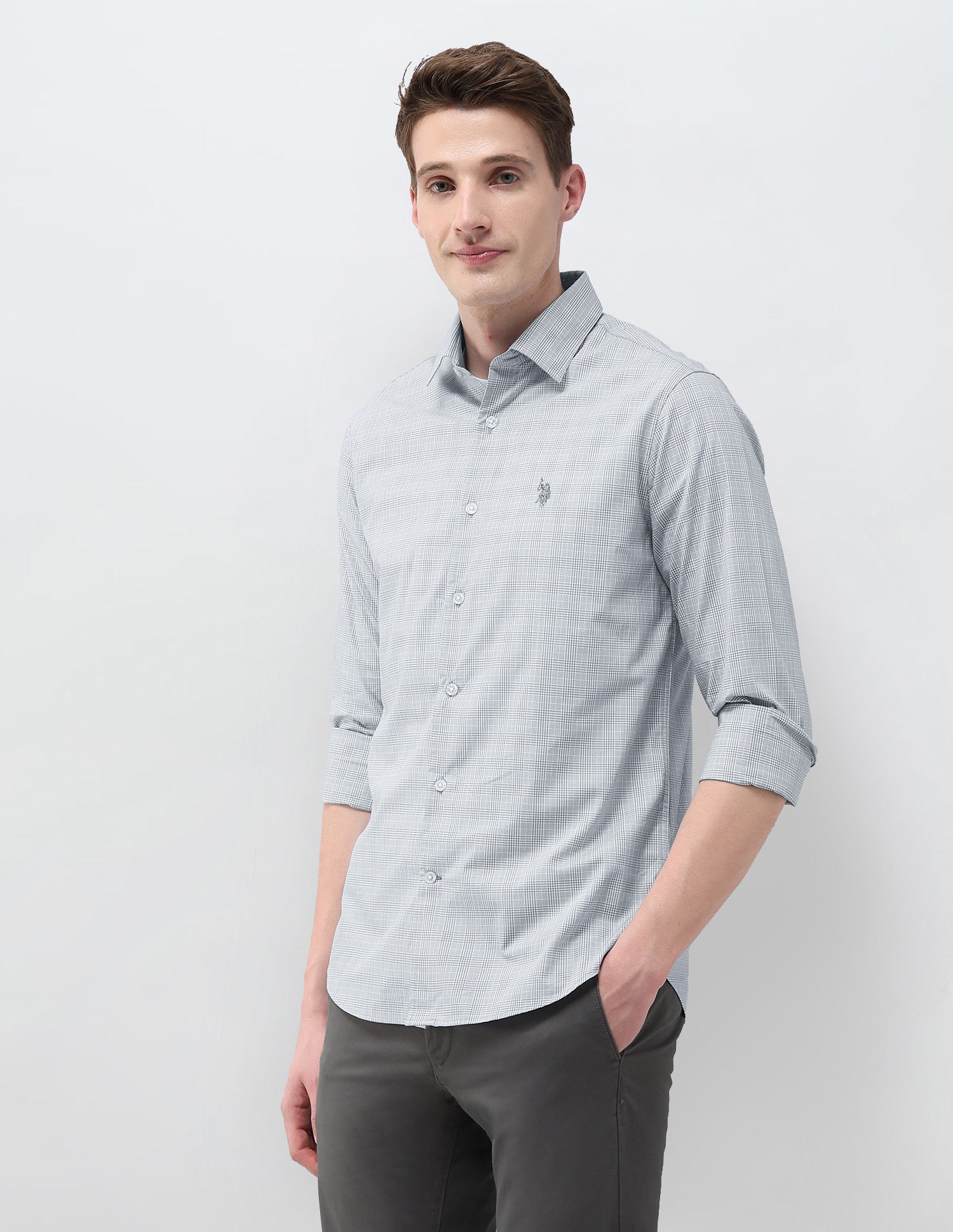 Tailored Fit Satin Shirt Light Grey - U.S. Polo Assn. India | Large