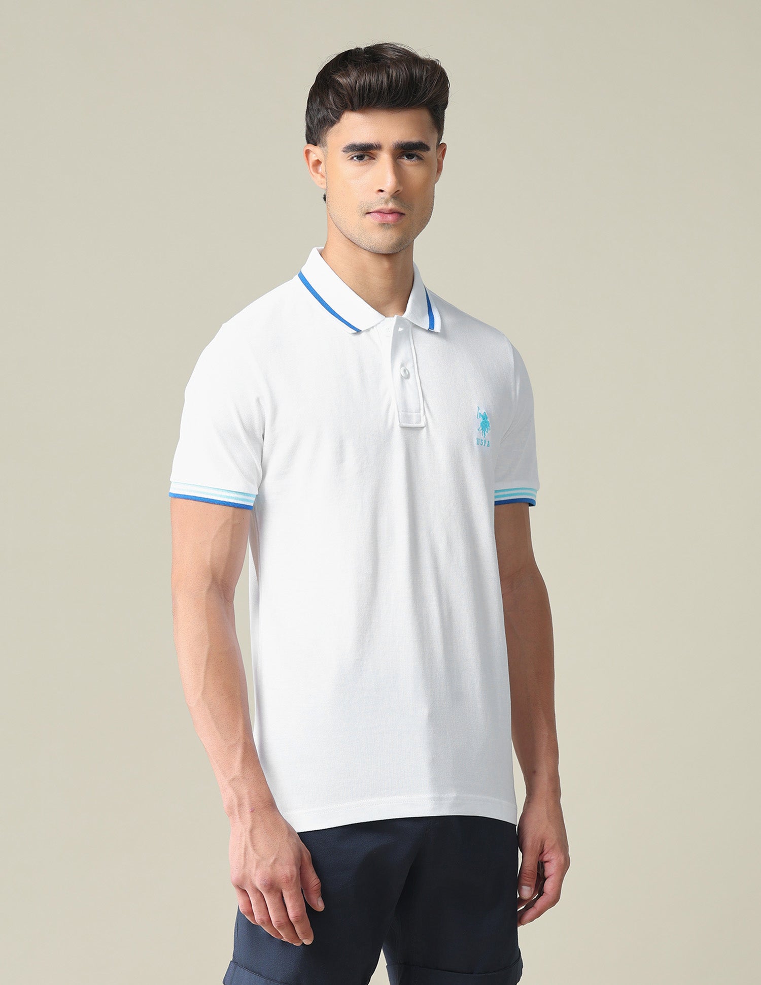 Striped Hem Cotton Polo Shirt White - U.S. POLO ASSN. | Large