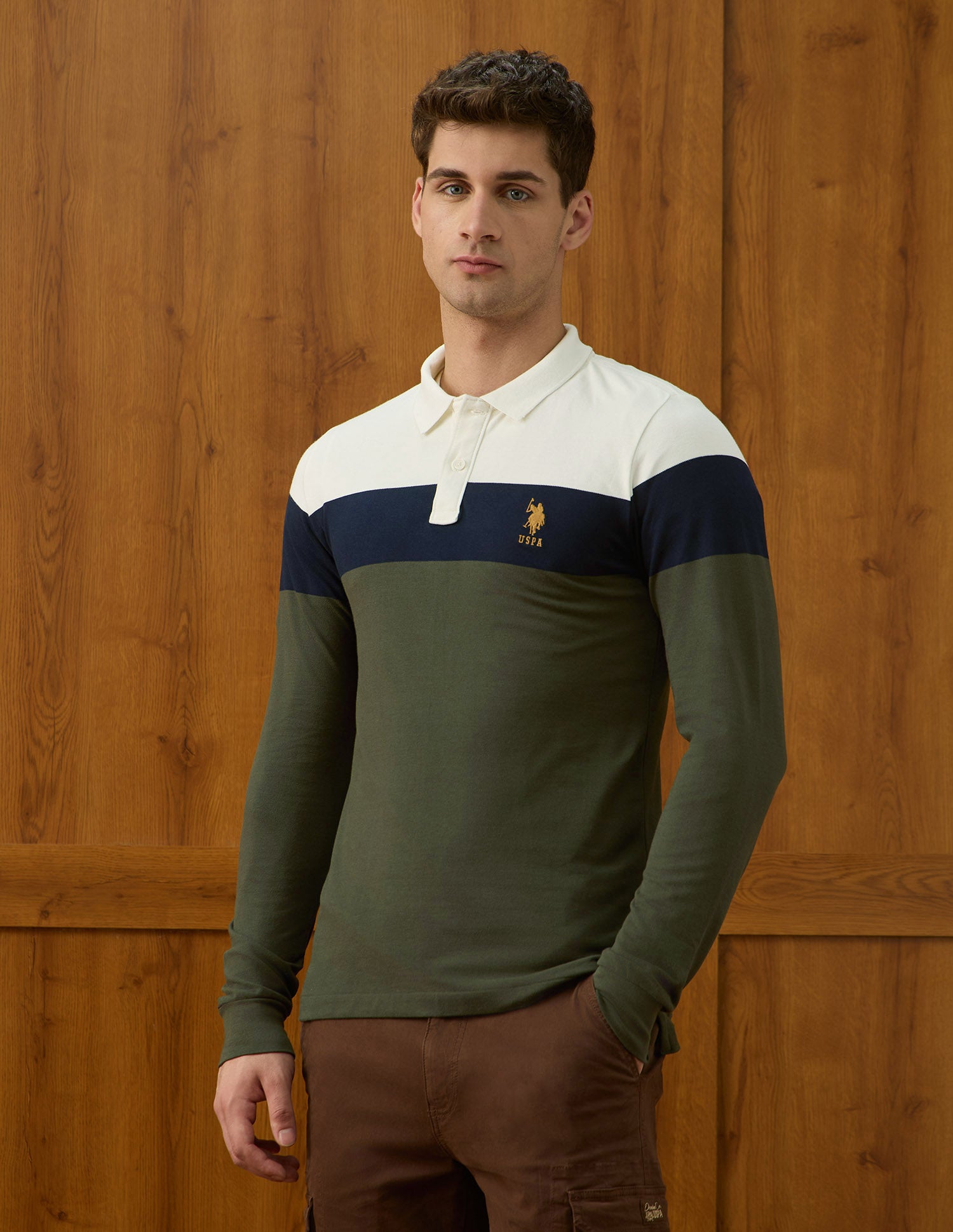 Colourblocked Equestrian Aisle Theater Polo Shirt Olive - U.S. POLO ASSN. | Large
