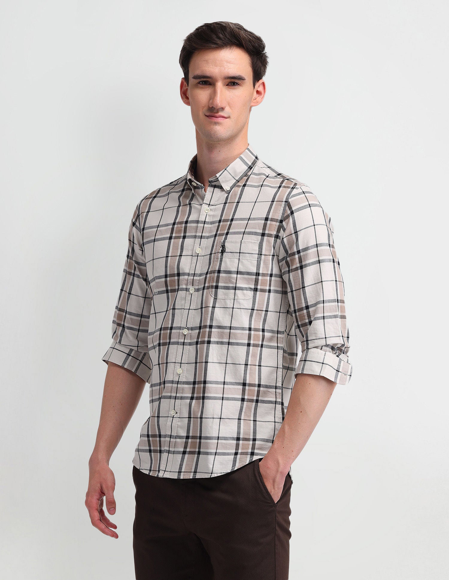 Tartan Checked Corduroy Shirt Ivory - U.S. Polo Assn. India | Large
