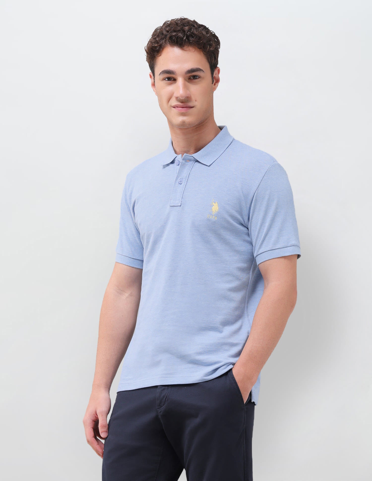 Solid Slim Fit Polo Shirt Light Blue - U.S. Polo Assn. India | Large