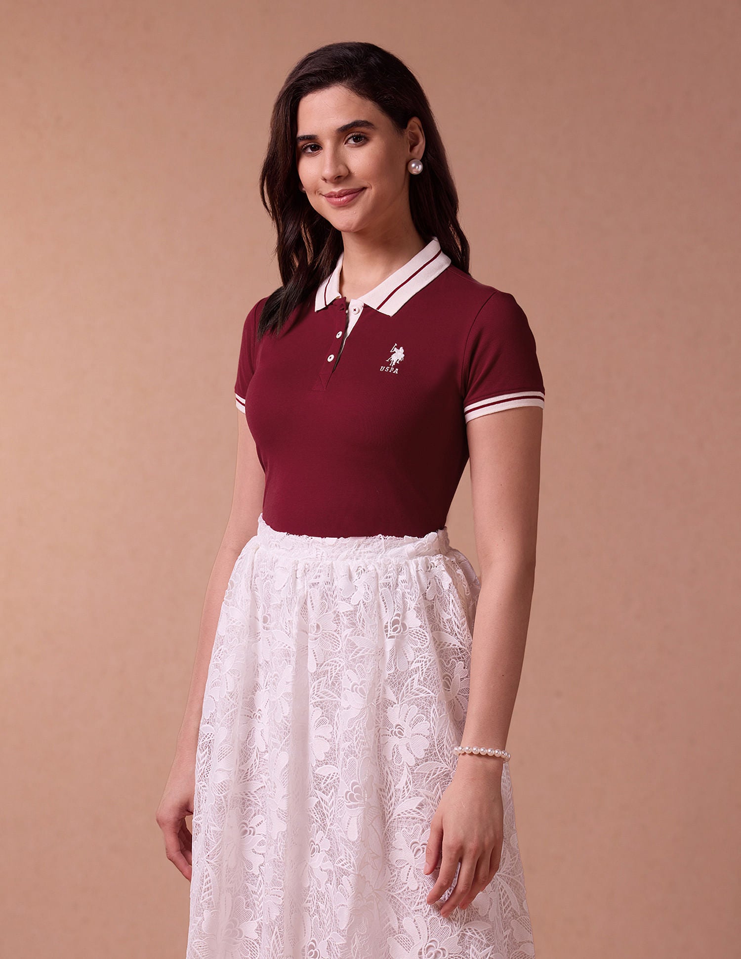 Contrast Collar Cotton Polo Shirt Maroon - U.S. POLO ASSN. | Large