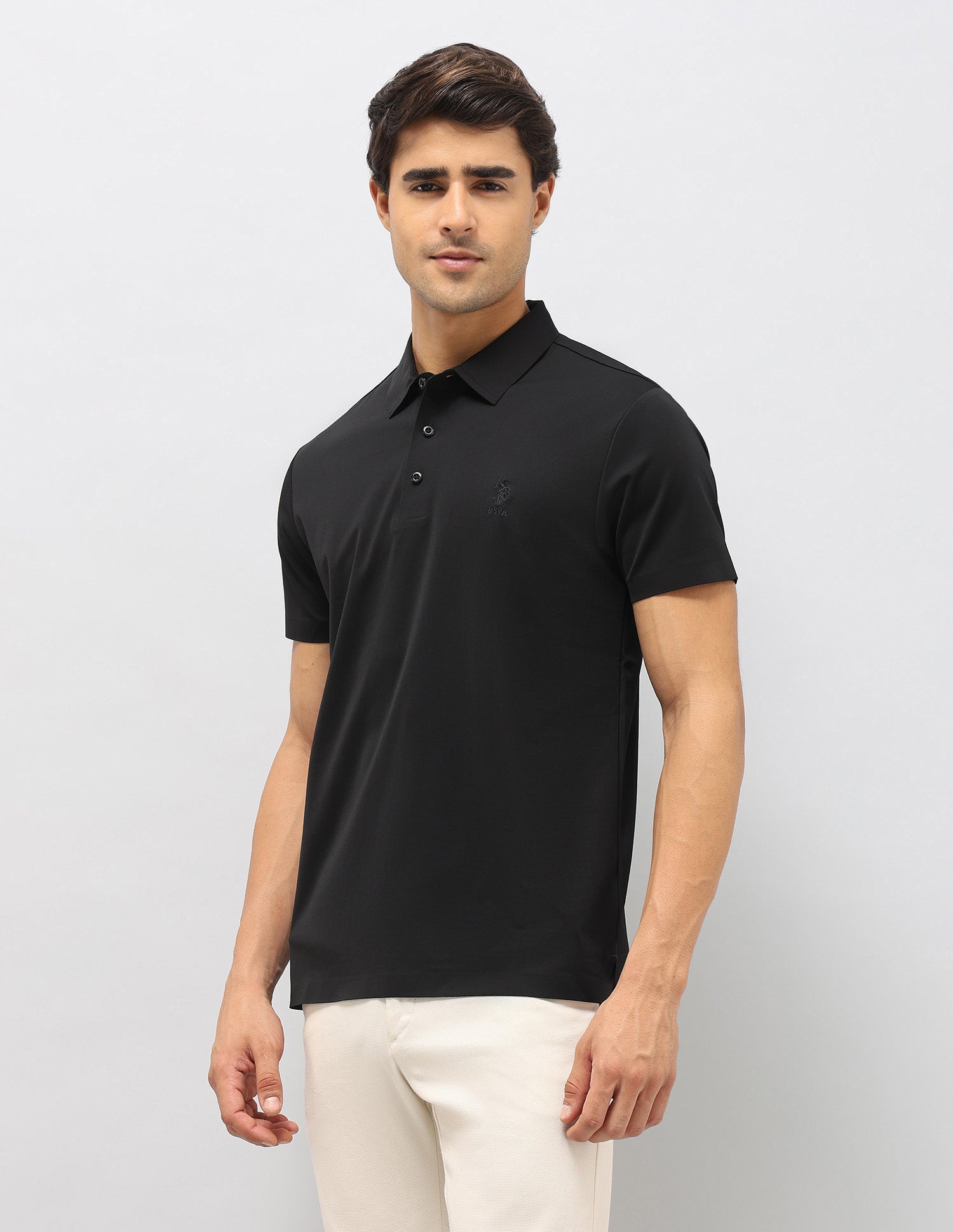 Slim Fit Solid Polo Shirt Black - U.S. Polo Assn. India | Large
