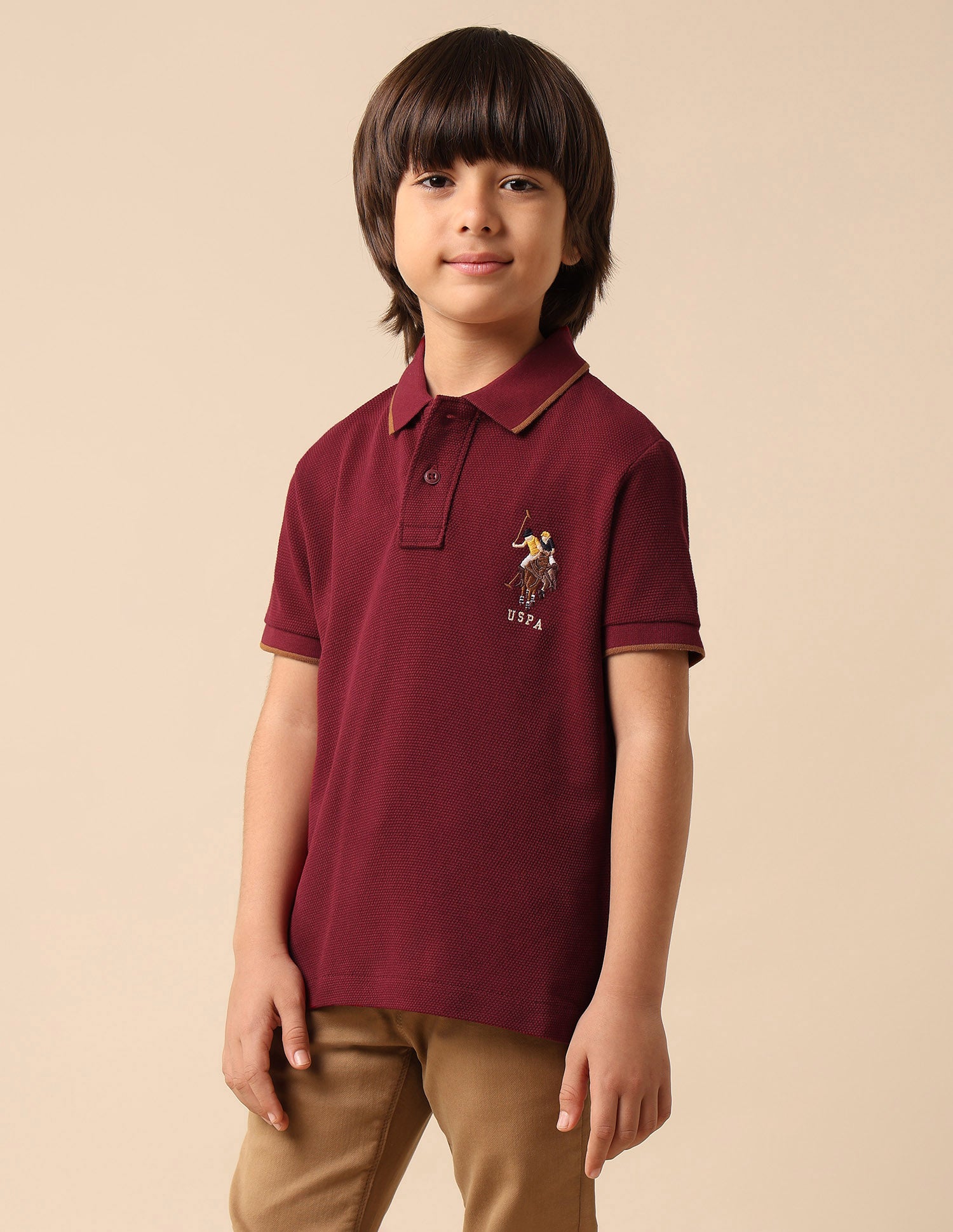 Boys Graphic Brand Printed Polo Shirt Maroon - U.S. POLO ASSN. | Large
