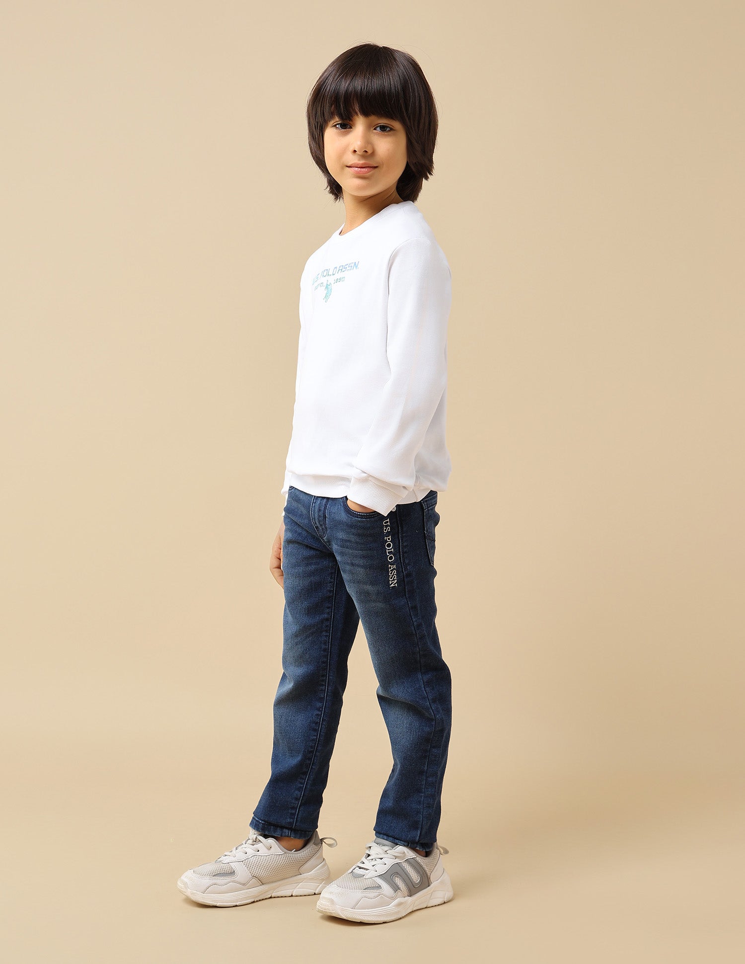 Boys Brand Embossed Regular Fit Sweatshirt White - U.S. POLO ASSN. | Large