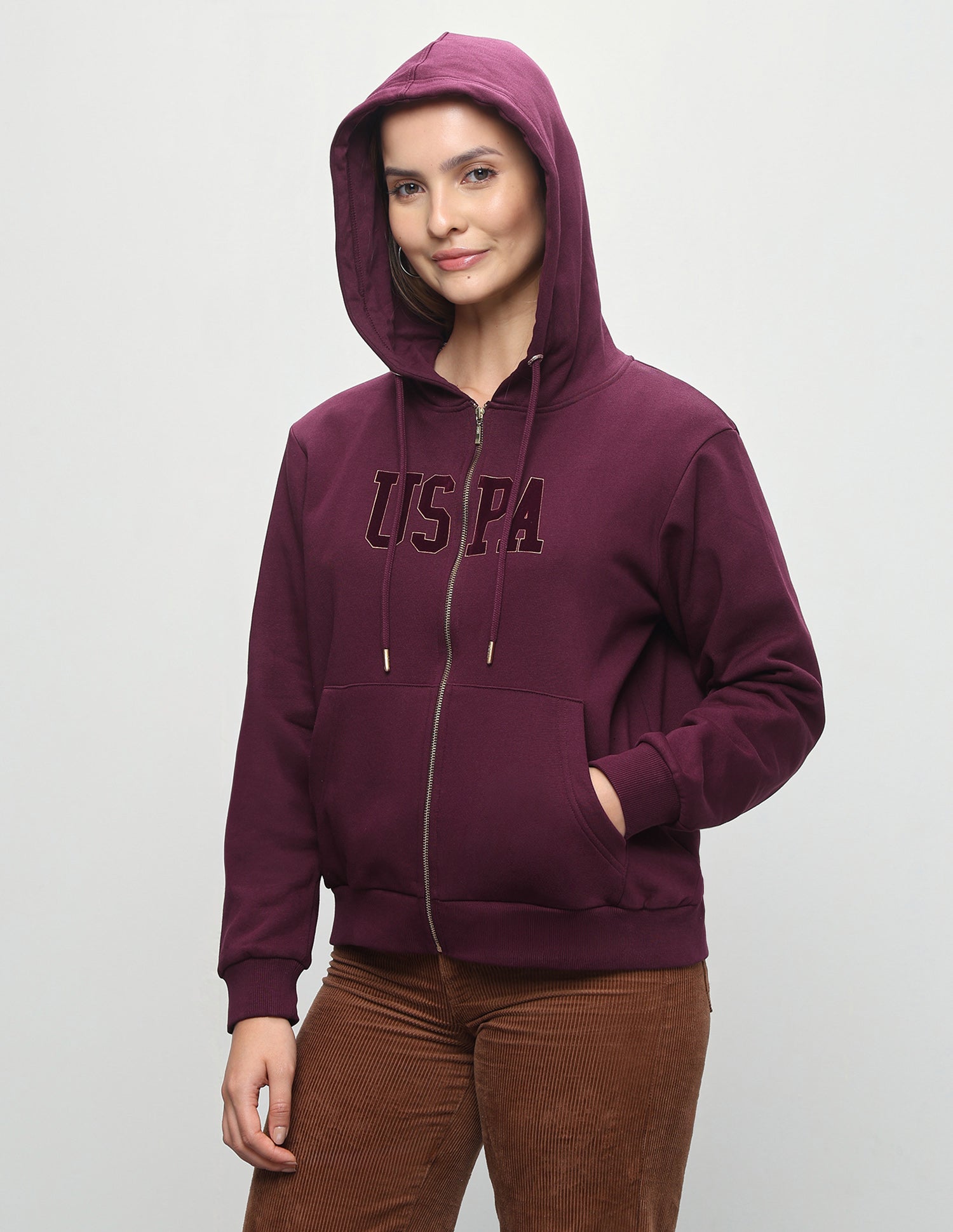 Brand Applique Relaxed Fit Zipper Sweatshirt Wine - U.S. Polo Assn. India | Large