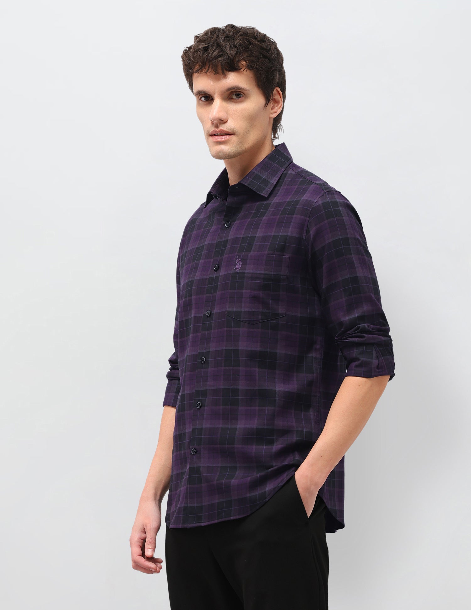Tartan Checked Twill Shirt Dark Purple - U.S. Polo Assn. India | Large