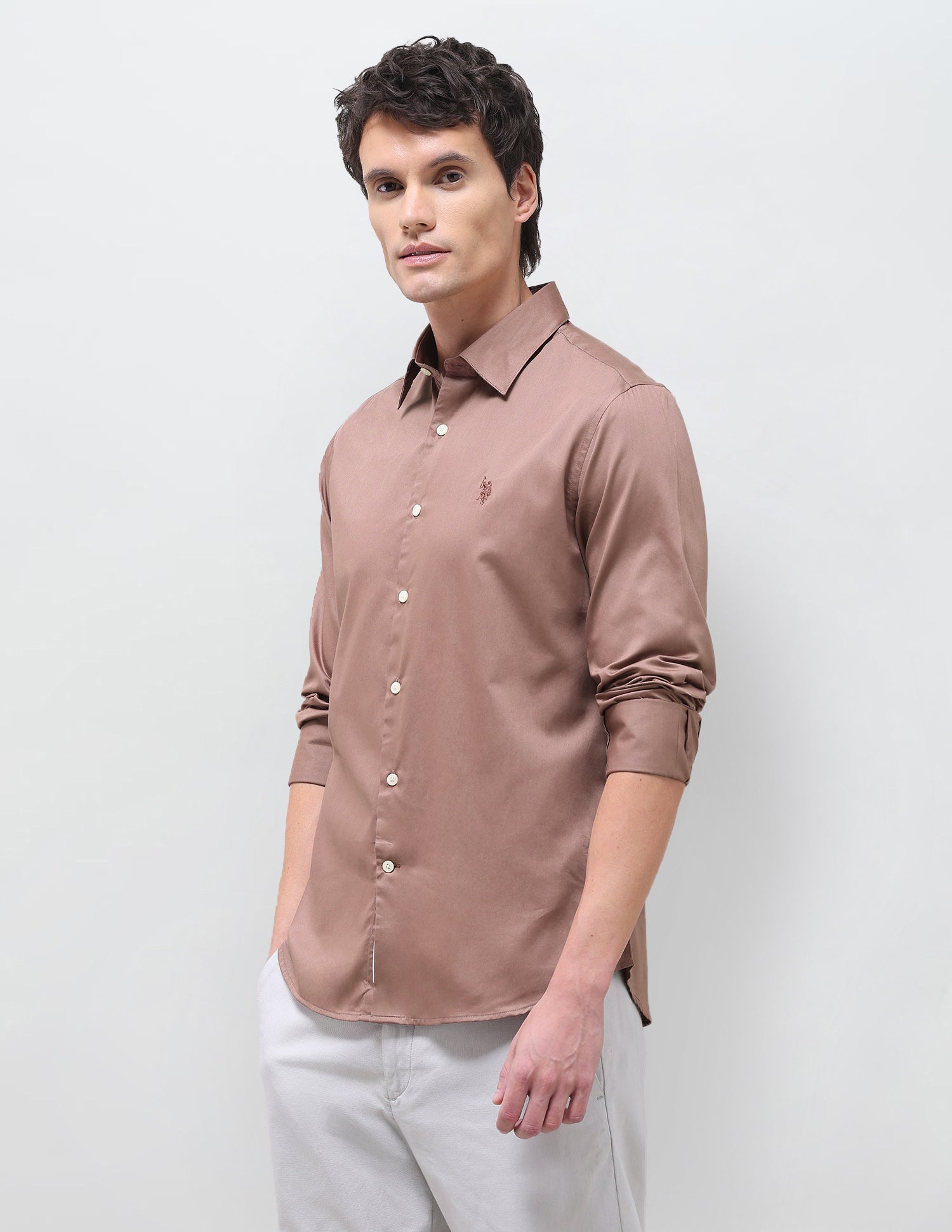 Satin Solid Shirt Light Brown - U.S. Polo Assn. India | Large