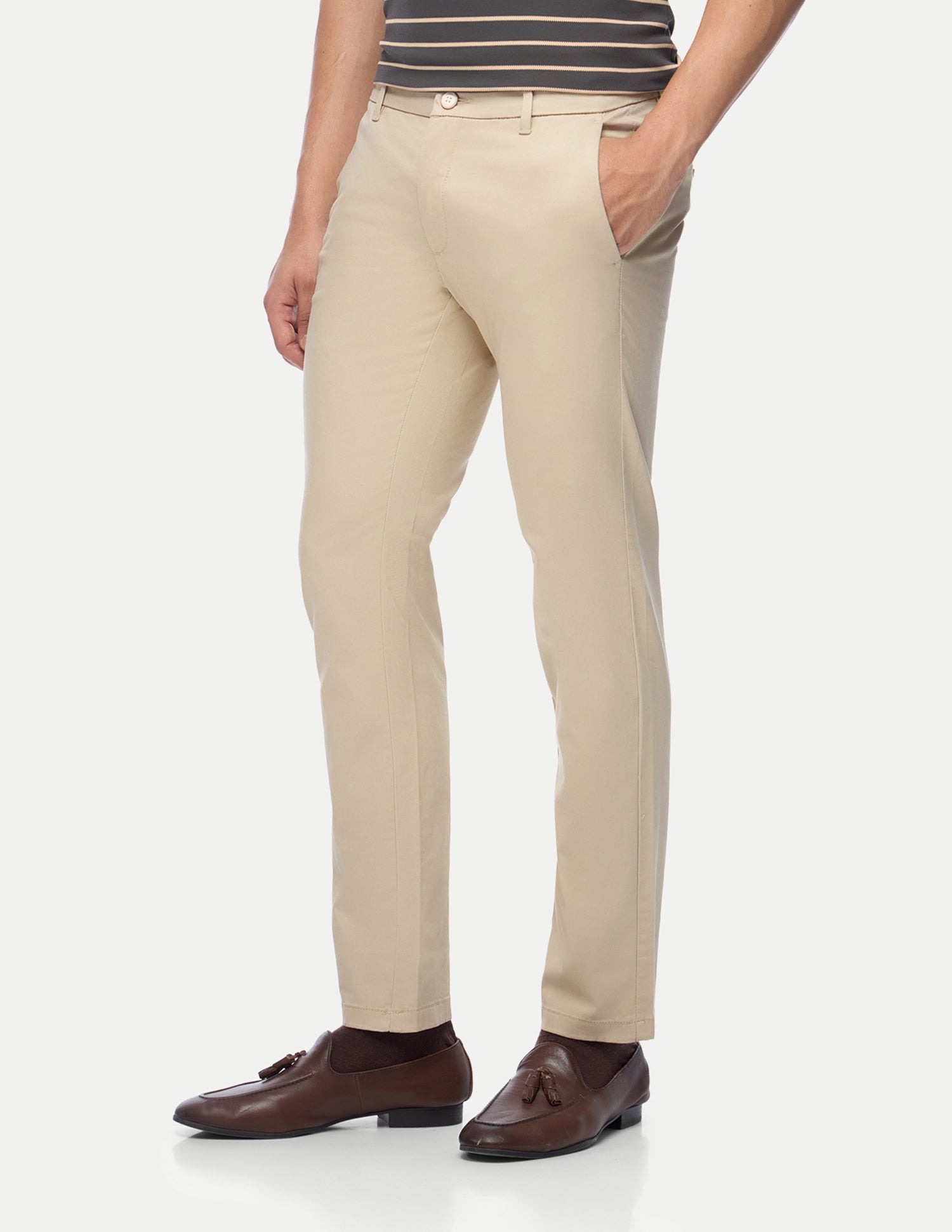 Denver Slim Fit Twill Trousers Beige - U.S. Polo Assn. India | Large